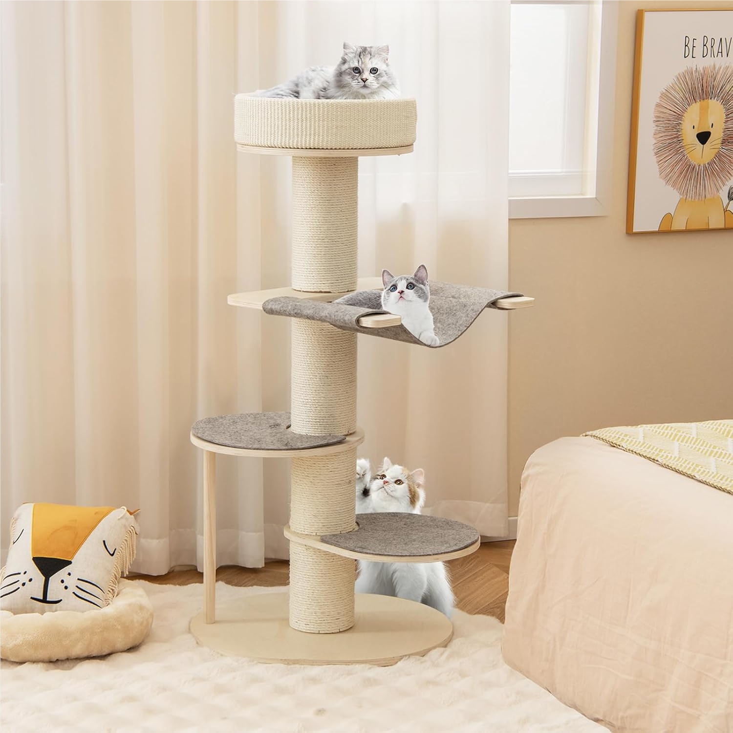 Cat Tree, 47inch Cat Tower With Sisal Covered Scratching Posts And Carpet, Padded Top Perch, 2 Jumping Platforms