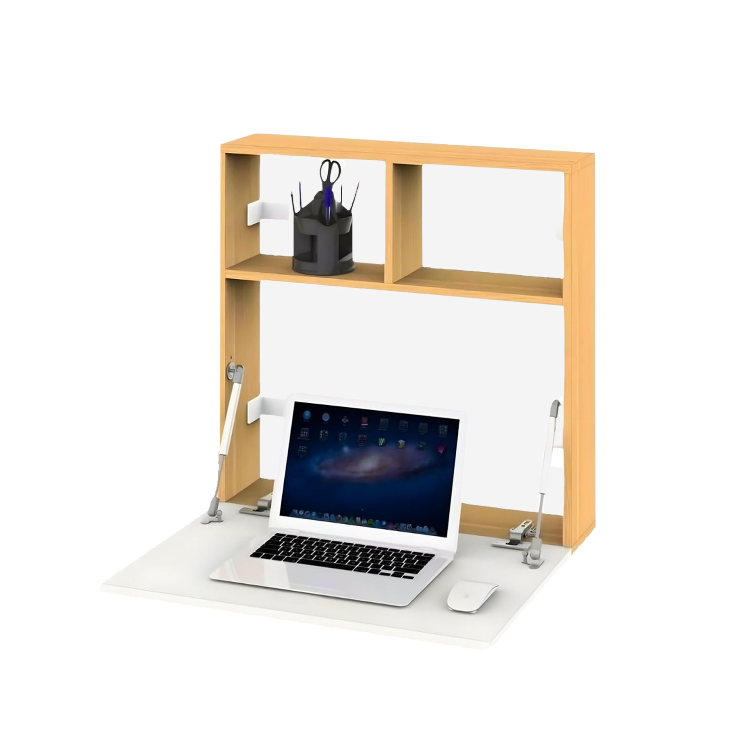 TEMU Scrivania da Parete con Ripiano Ribaltabile e 2 Scaffali 63x15x63cm