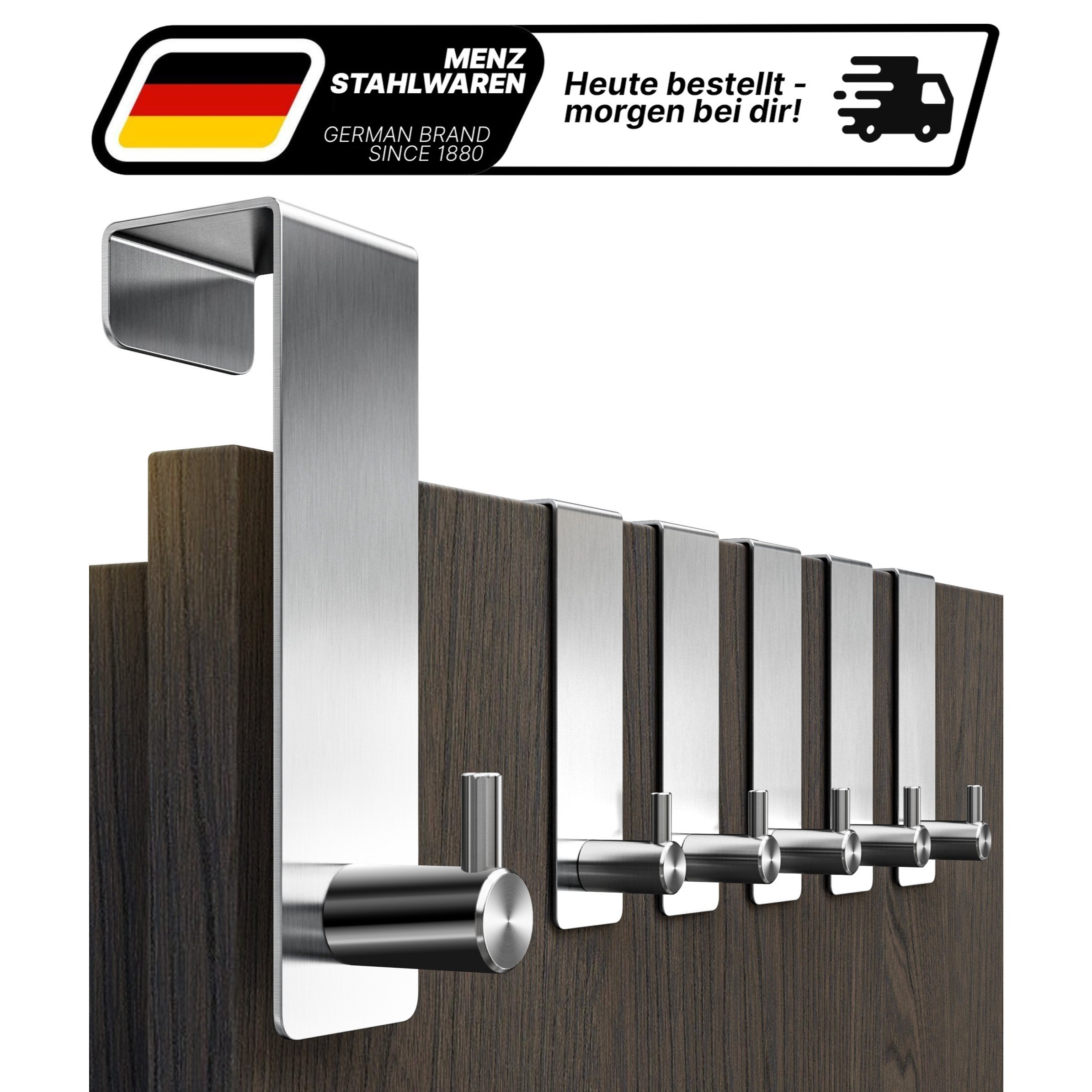 Image of Lindenstein 6-piece Stainless Steel Door Hook Set – Sturdy Coat Hooks For Doors, No-drill Hanging, Flexible Door Rack For Jackets, Towels & Bags, , Up To 10 Kg Per Hook