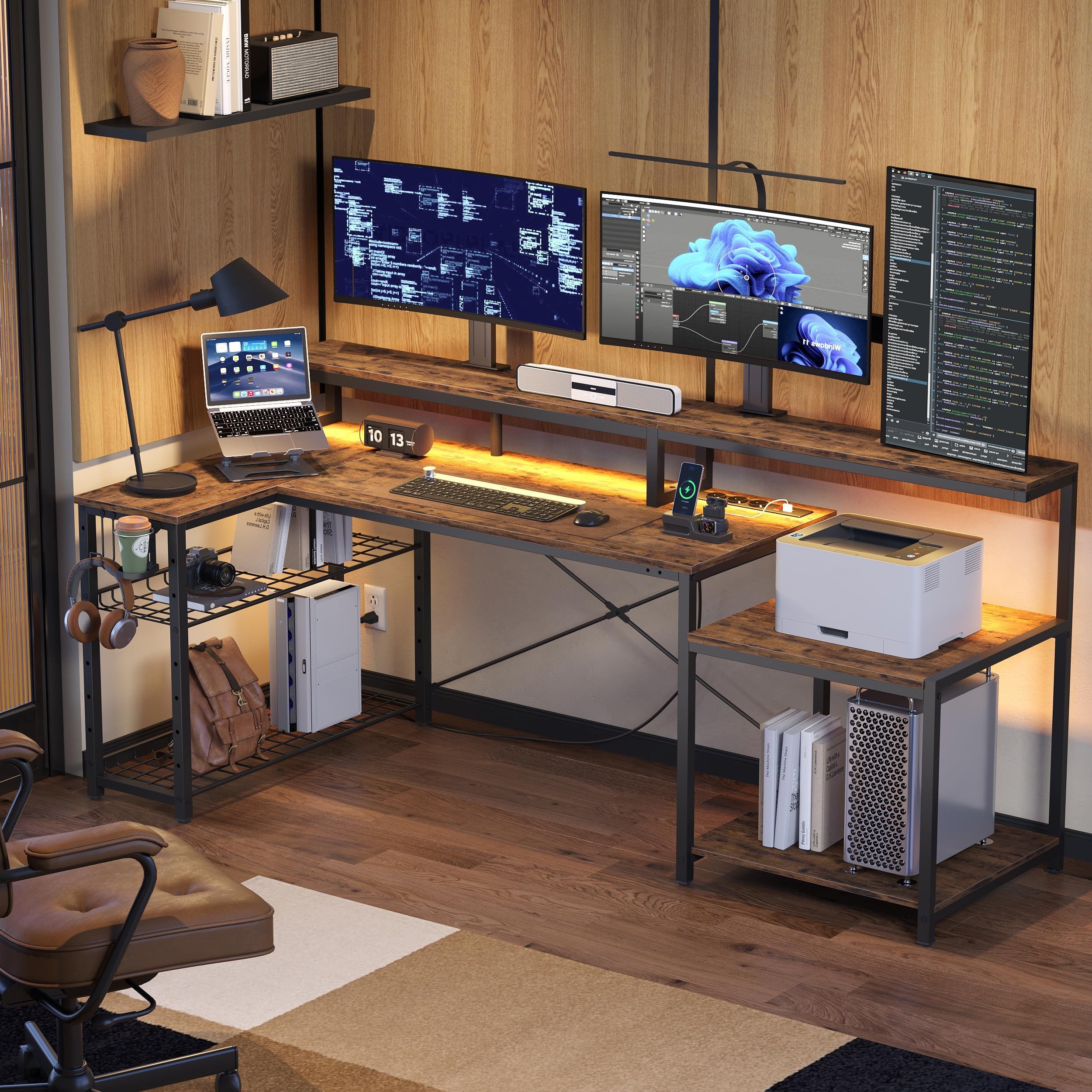 Best 71-inch Brown Desk With Spacious Tabletop, Double-layered Open Mesh Net, Height-adjustable And Storage Space, Suitable For Home Offices.