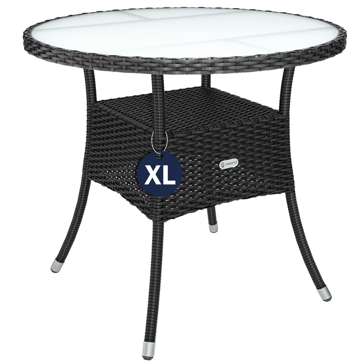 Casaria® Garden Table Poly Rattan Weather Resistant Round Glass Table Top 80kg Load Capacity Outdoor Terrace Table Side Table