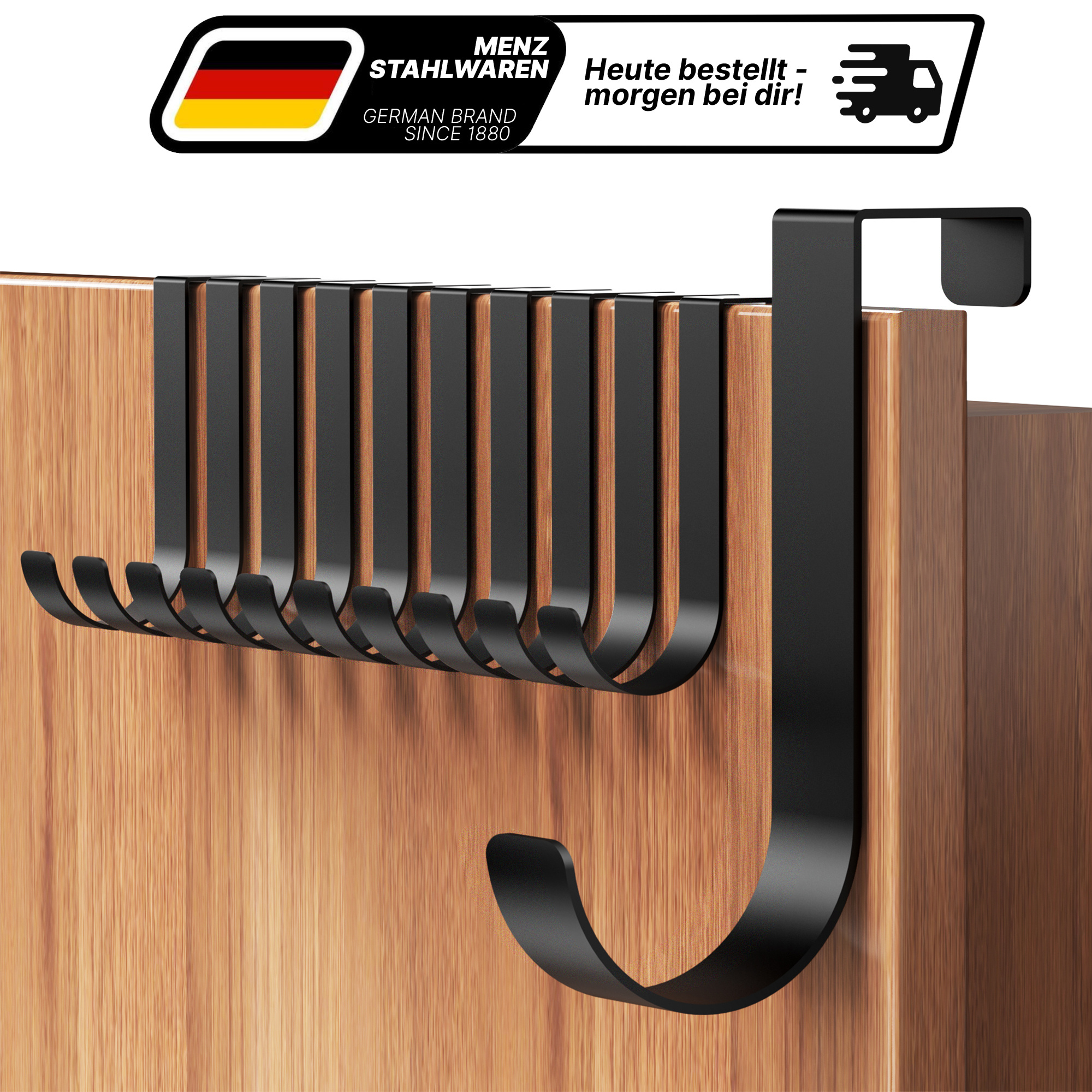 Lindenstein Premium Door Hook Set (10pcs) - Color Selectable (black/silver/white) | Stainless Hooks In | Individually Usable Door Wardrobe With Capacity