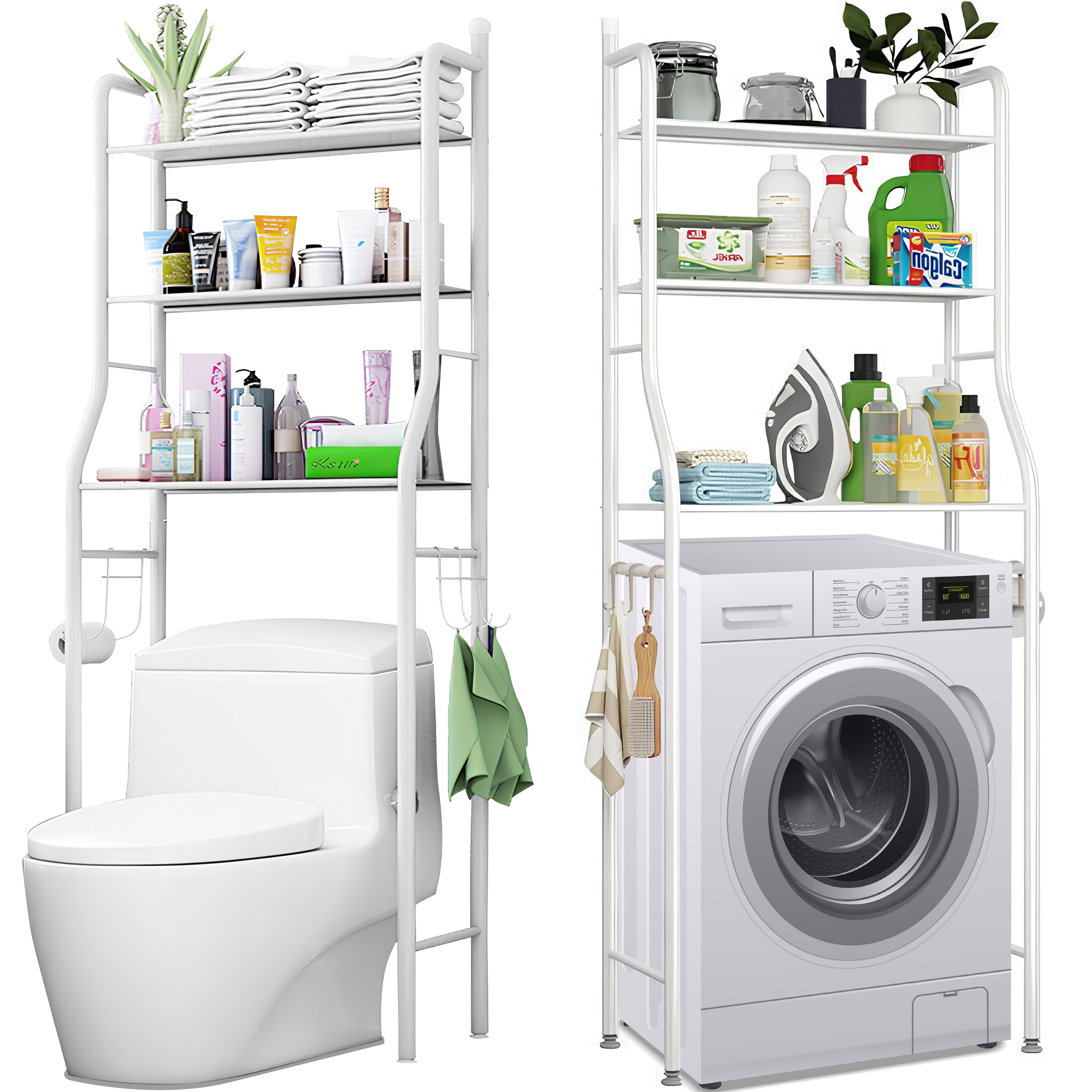 E-shop Bathroom Shelf RETOO , 3-Level Above The Toilet, Shelf Organizer for Accessories, Stable Metal And Plastic Construction, Free-Standing Cabinet