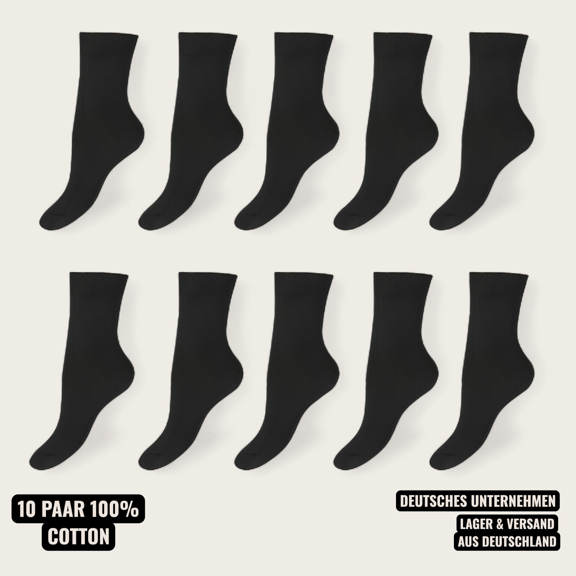 Image of Feelzone 10 Pairs Of Women's Socks Made From 100% Cotton In Black With Hand-cabled Flat Lace In Sizes 35-38 And 39-42