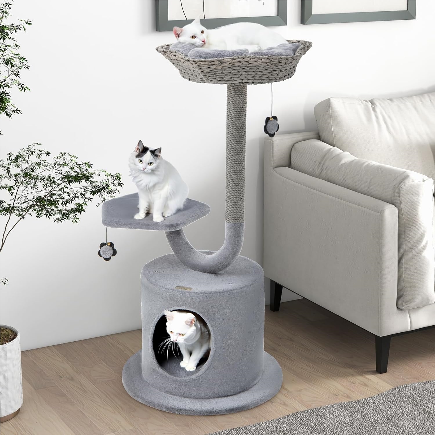 Image of 42-inch Cat Tree, Three-tiered Cat Tower, Suitable For Indoor Cats, Cat House Activity Center, With Rope-wrapped Cat Scratching Post.