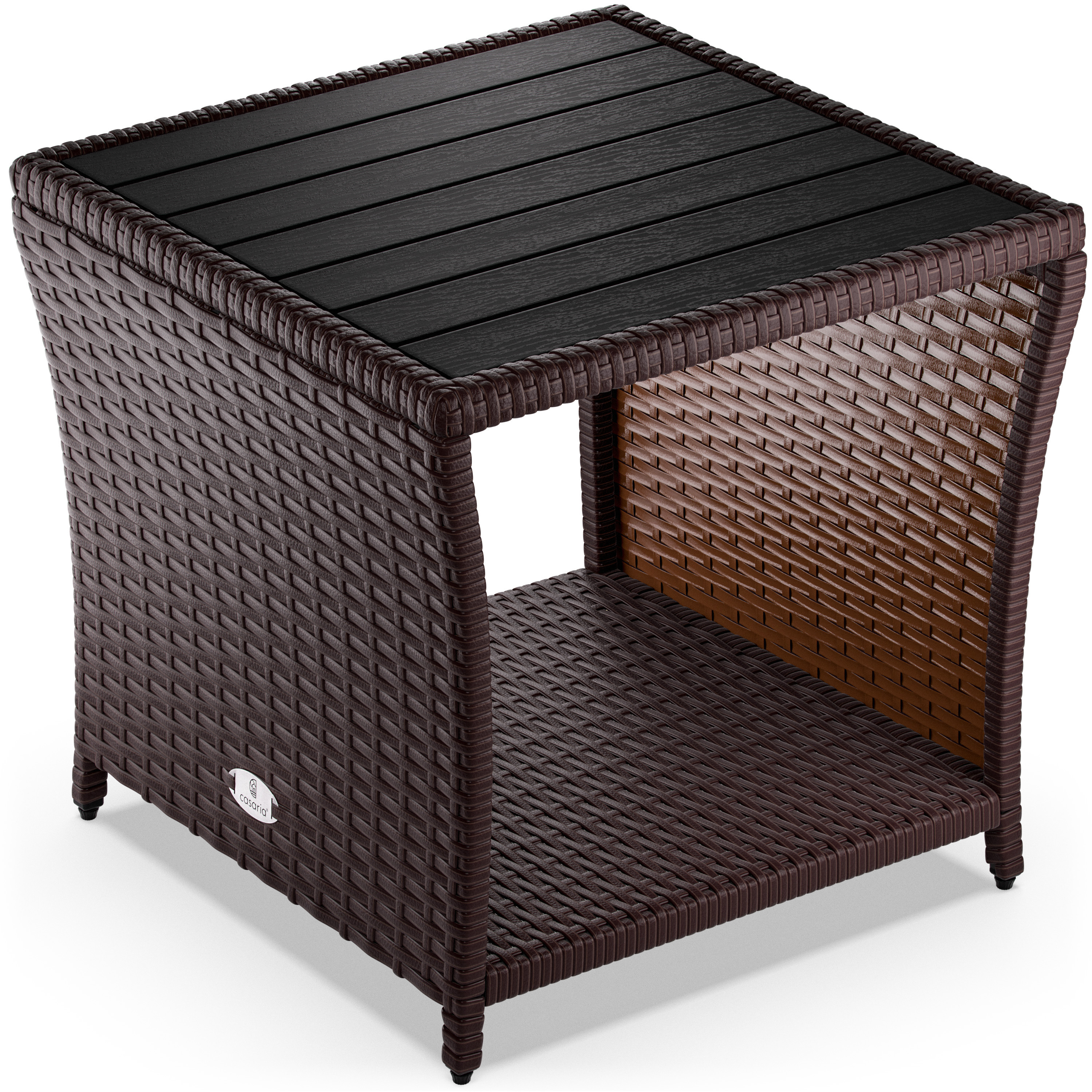TEMU CASARIA® Mesita Auxiliar de Poliratán Jardín 45x45x40cm Tablero WPC Mesa Altura Ajustable