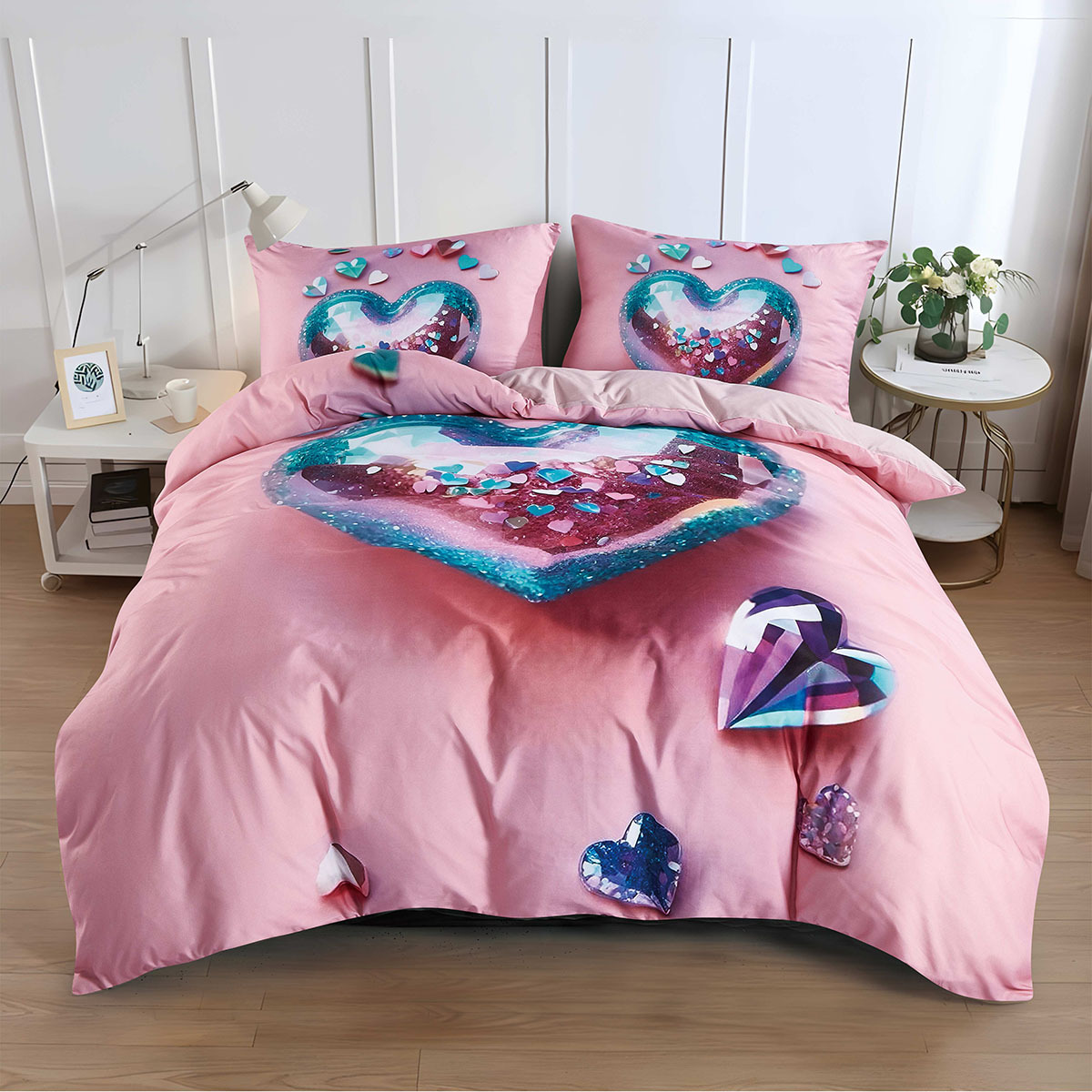 Glow Heart Bedding Set (1 Duvet Cover + 1/2 Pillowcases) Bedding With , Instantly Your Bedroom Into An Instagrammable Haven
