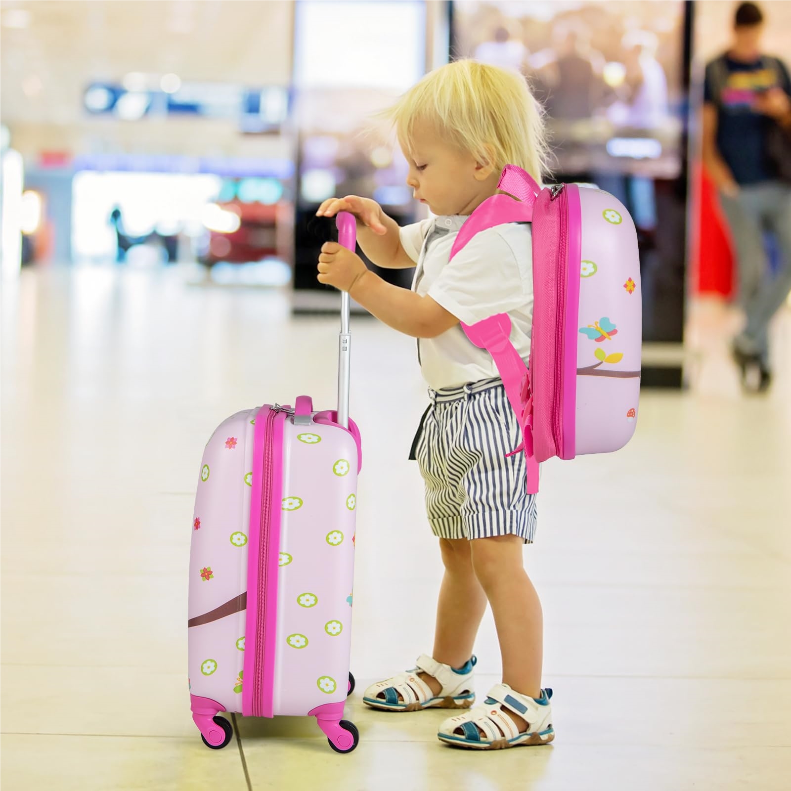 Image of 2-piece Kids Luggage Set + Backpack, Plastic Trolley Suitcase, Children's Luggage, Hard Shell Carry-on Suitcase For (, 12"+16")