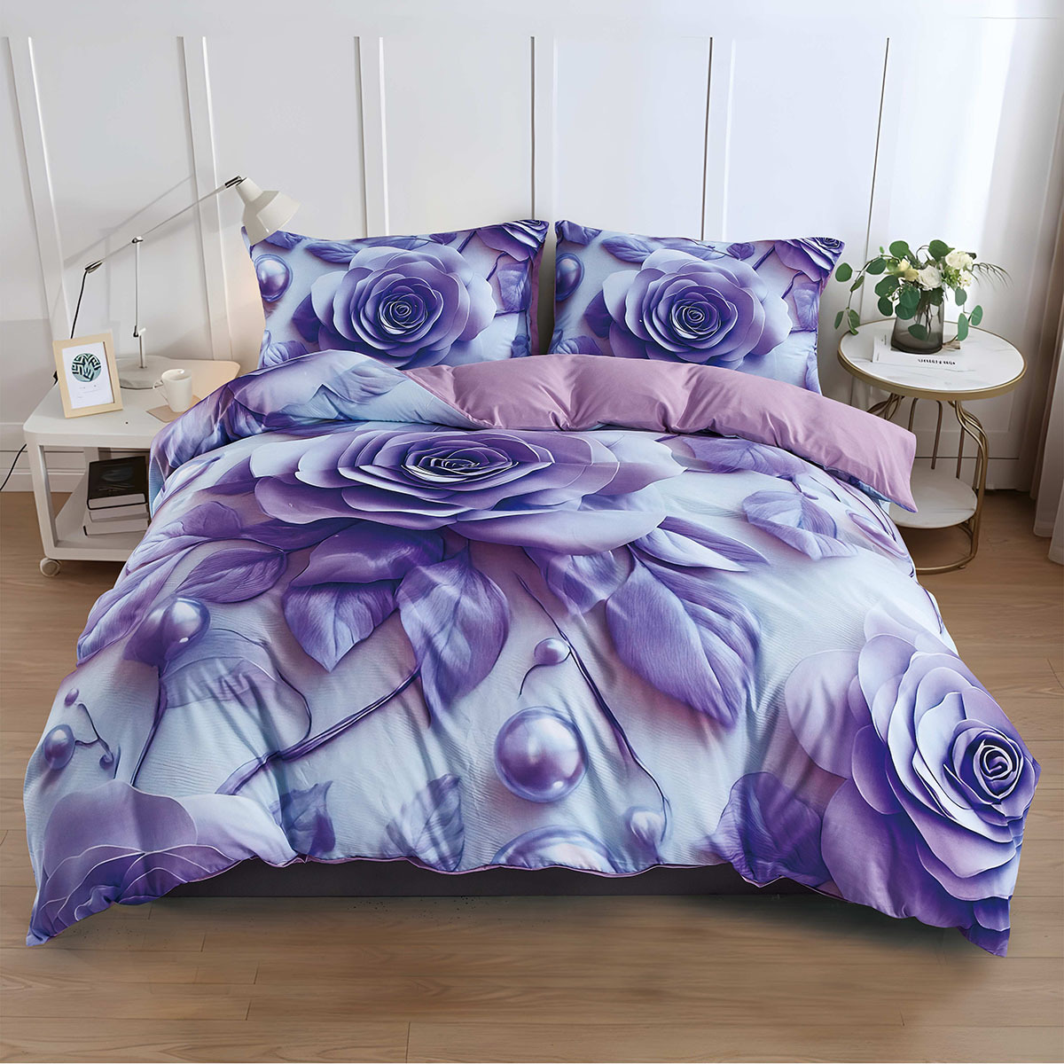 Roses, 2/3pcs Bed Cover Set, 1 Bed Cover + 1/2 Pillowcases Without Inserts, Large And Extra-large Home Dorm High-definition Print. Breathable