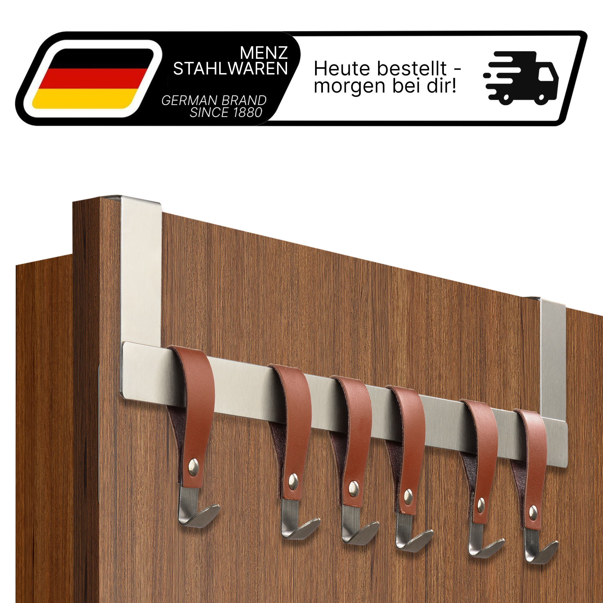 Image of Lindenstein Over-the-door Coat Rack With Hook Strip - Flexible Stainless Hooks On Tape Hanging | Space- & Mountable Door Hooks | Sturdy Stainless Steel Construction