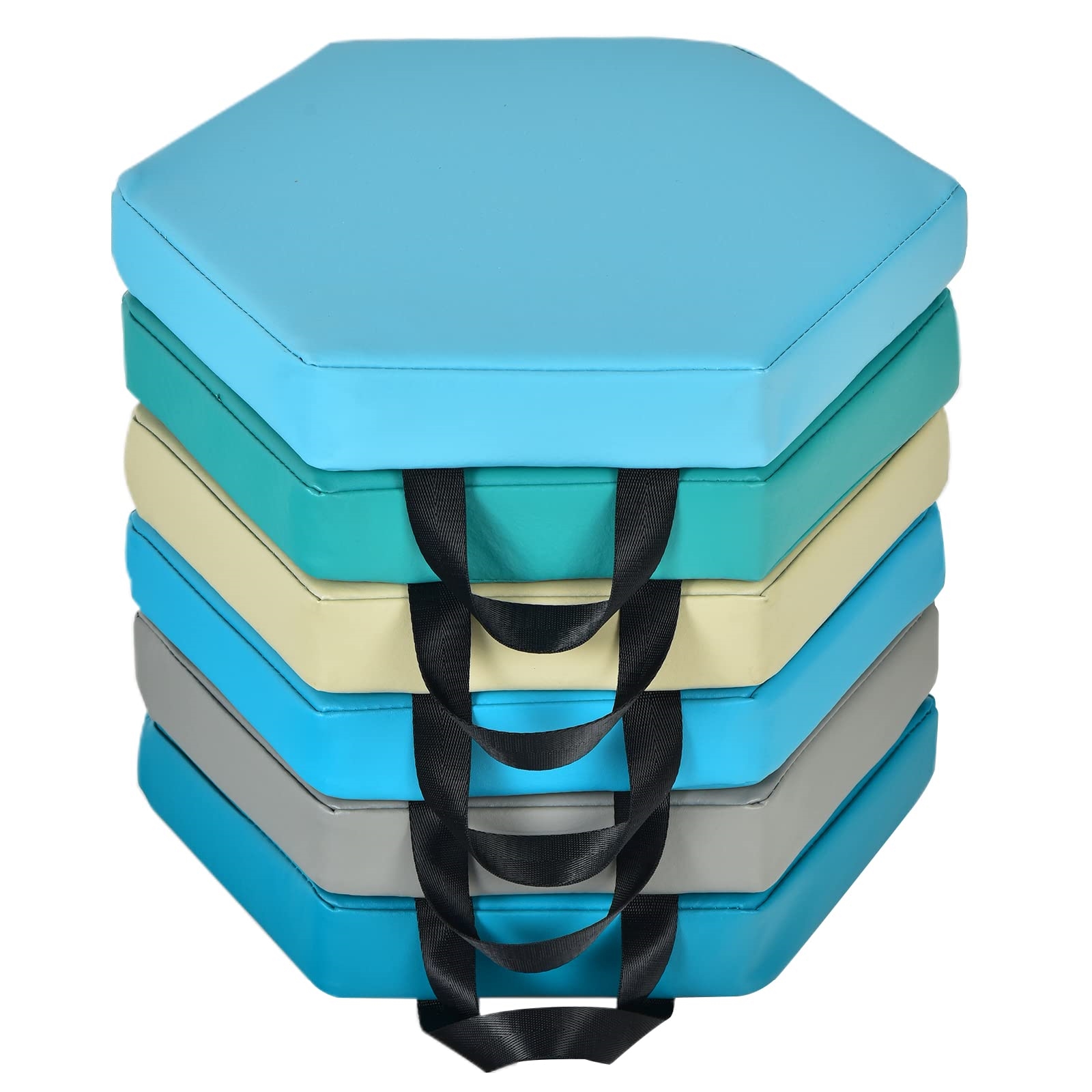 6-piece Set Of Children's Chair Cushions With Handles, Floor Cushions With Zipper, Multicolor Seat Cushions, Seat Height Booster Cushion For Kids' Room And Kindergarten, 38 X 34cm (hexagon, Blue)