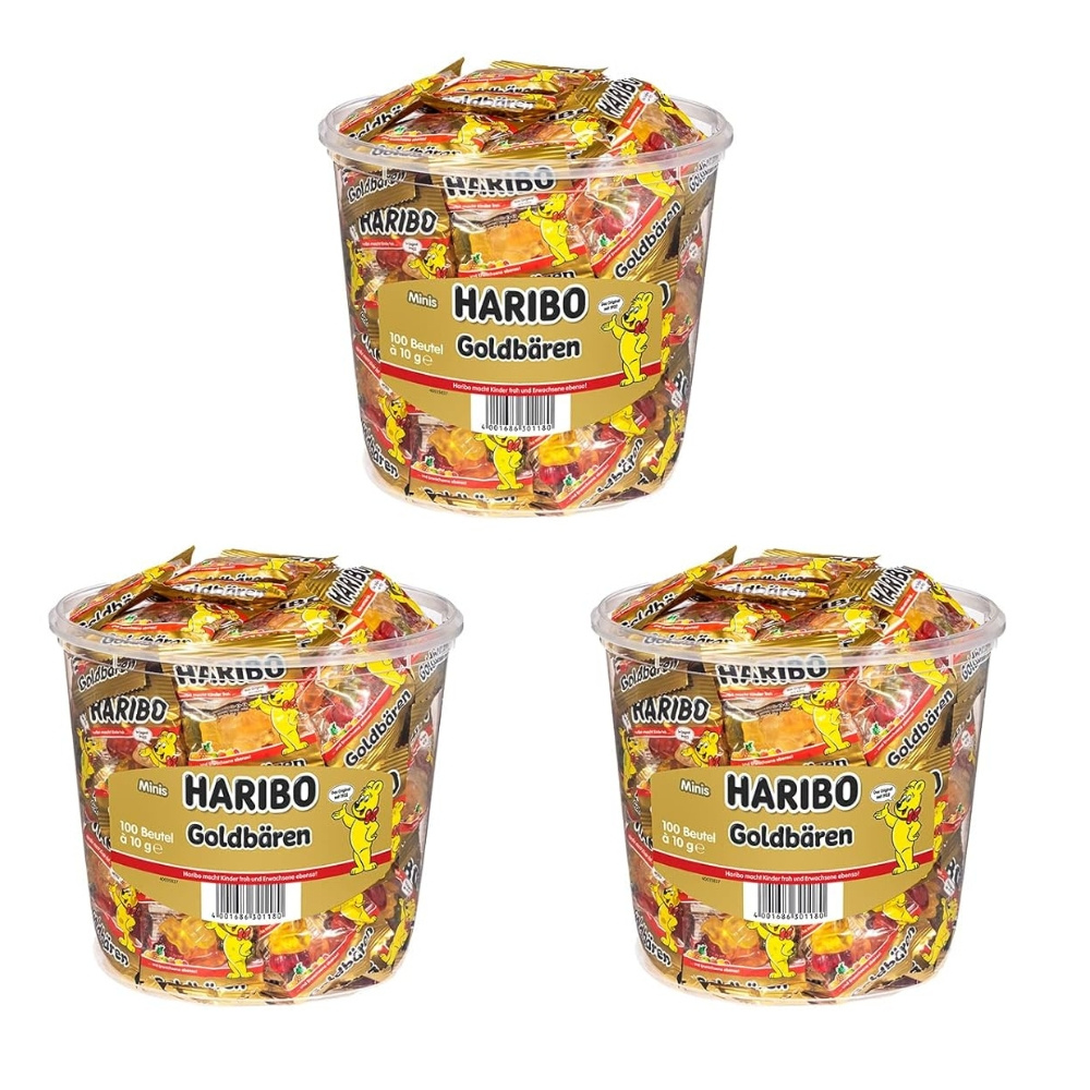 Haribo Mixed Pack Mini Bags Gold Bears – 3 Can Set For , Party, Office, Or Kids' Birthday Candy