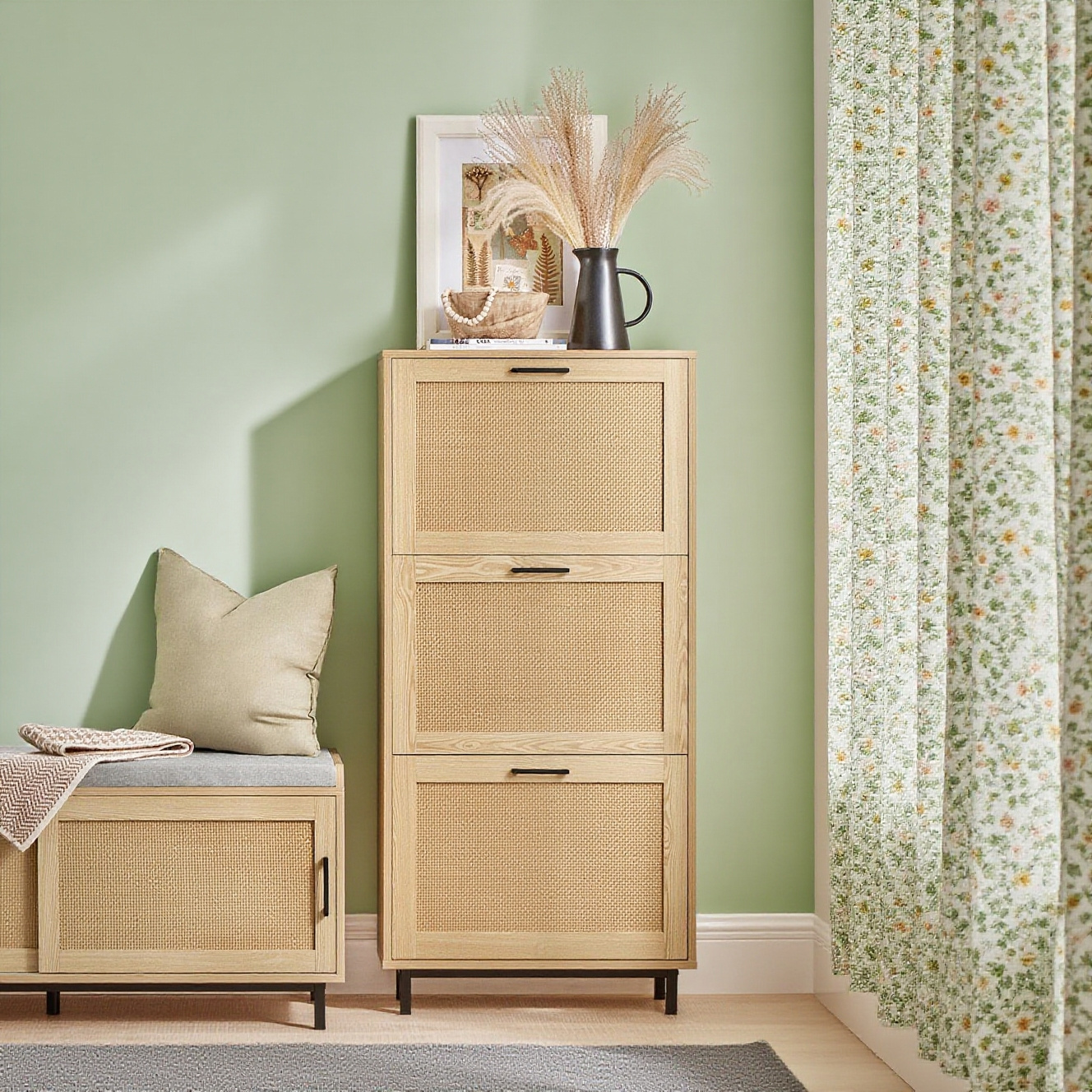 TEMU Shoe Rack With 3 Flaps, Narrow Shoe Cabinet, 6 Shelves, Shoe Organizer, Natural, Bht . 60x127x24cm, Sobuy Fsr155-n