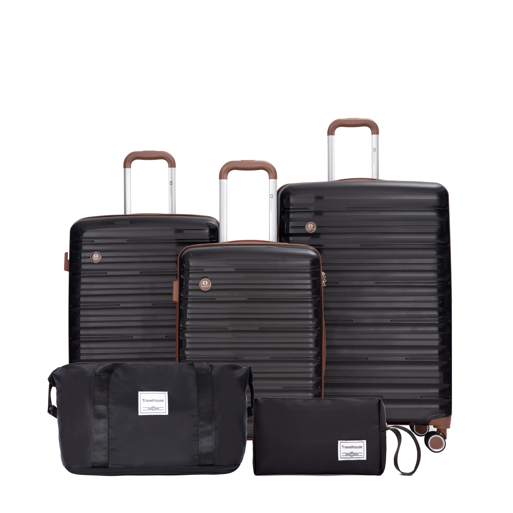 Travelhouse Ascona Luggage Set, 5-piece, Rolling Suitcase, Polycarbonate + Abs Hard Shell, Travel Bag, And Toiletry Bag, Carry-on Set
