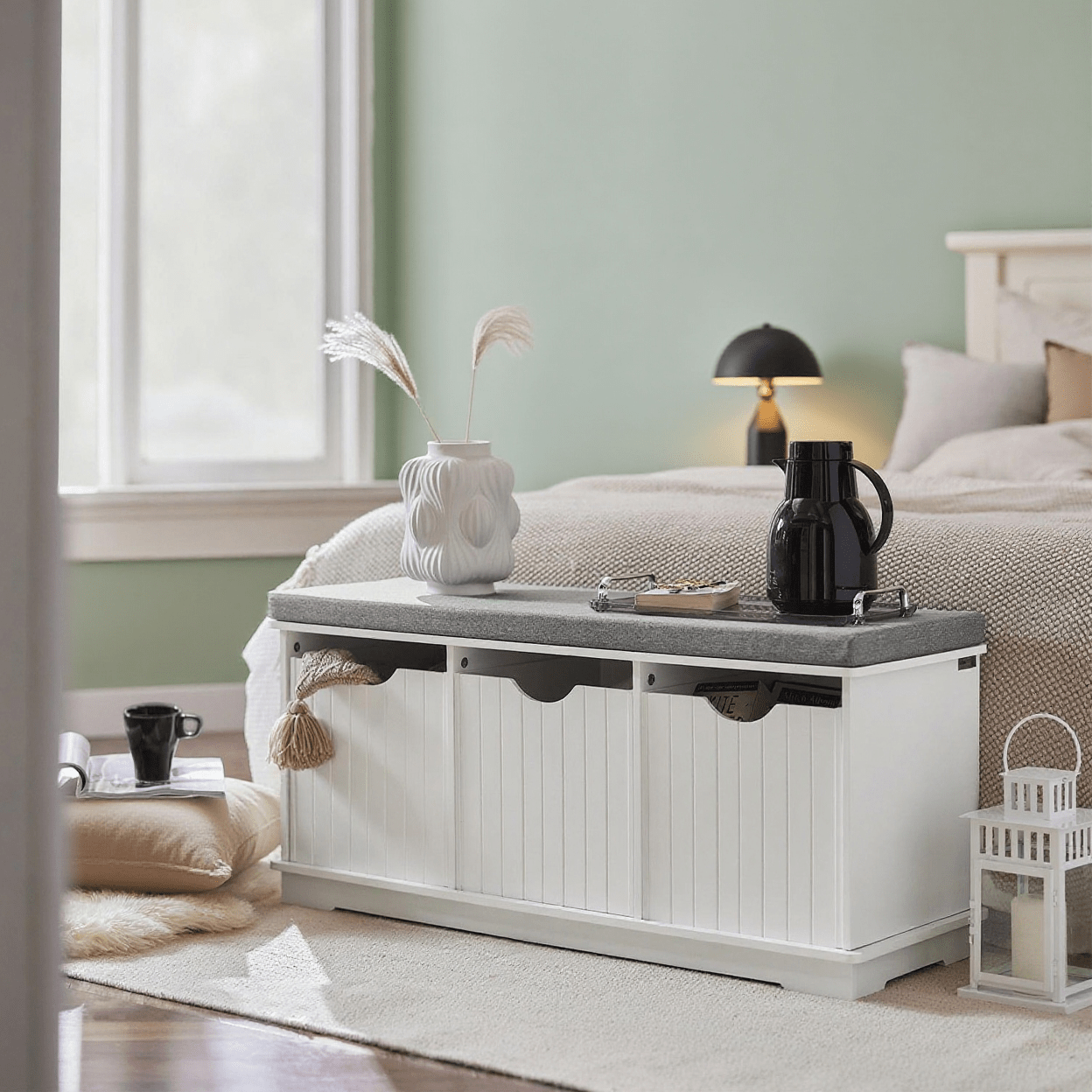 Shoe Bench With Seat And 3 Baskets For Storage, Storage Bench For Entryway, Hallway, Living Room, White, Whd . 100x46x36 Cm Fsr30-w