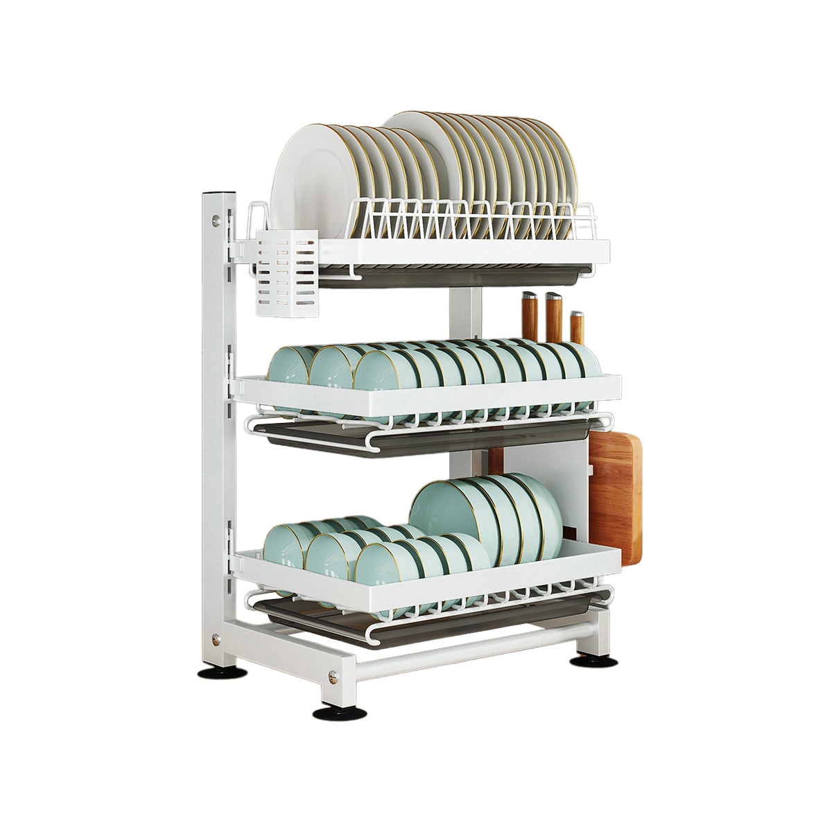 ® Dish Rack, Dish Rack With Drip Tray & Utensil Holder, Dish Rack, 3-tiered Dish Drying Stand, Height-adjustable Dish Rack, Grid