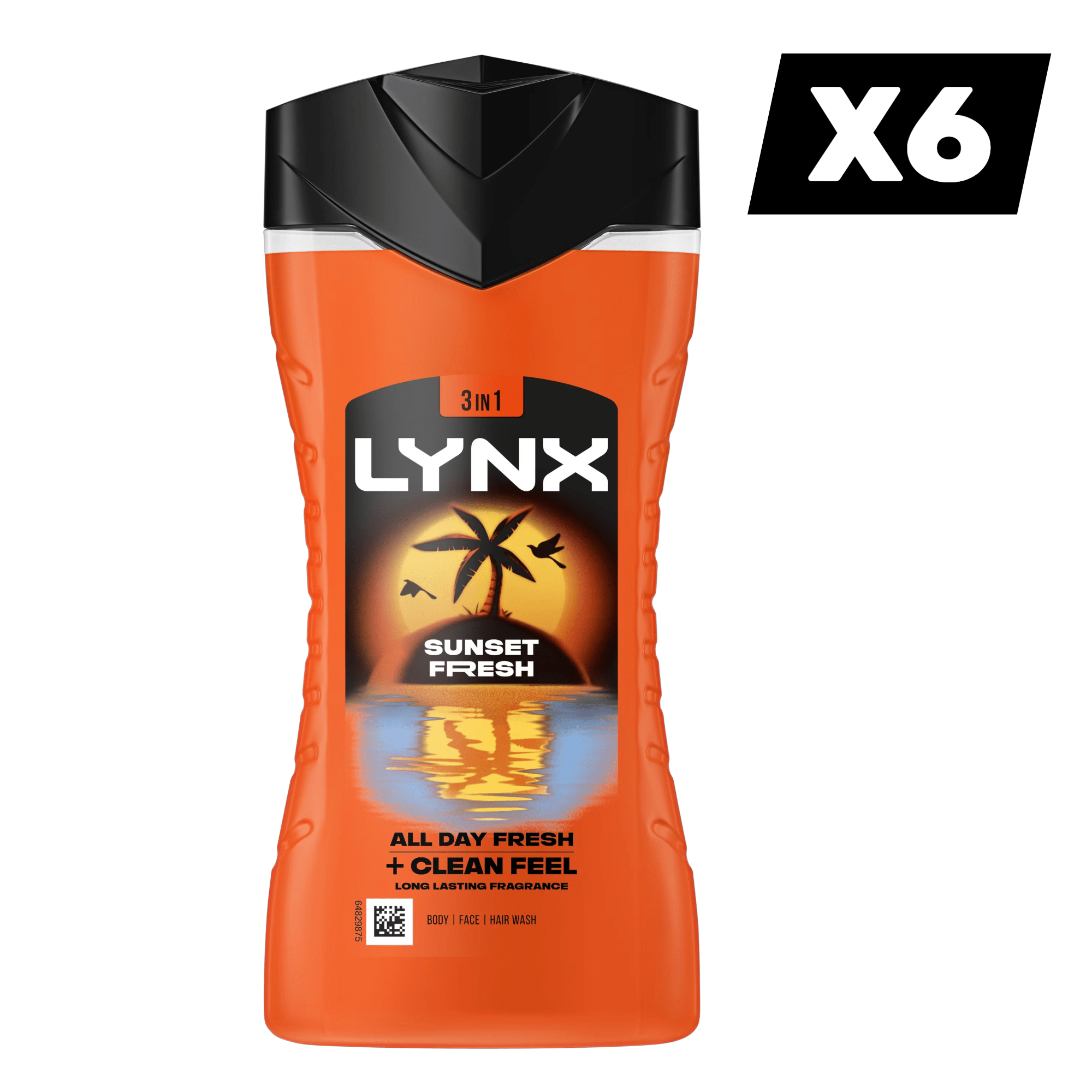 TEMU Lynx Sunset Fresh 3-in-1 Shower Gel | Body, Wash | Long Lasting Fragrance & All Day Freshness | Pack Of 6 X 225ml