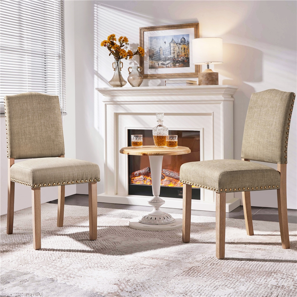 TEMU Costoffs 2pcs Modern Dining Chairs Upholstered Fabric Chairs Tall Back Chairs Armless Chairs With Adjustable Feet And Trim For