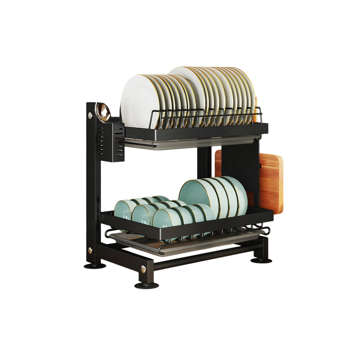 Image of ® Dish Rack, Dish Rack With Drip Tray & Utensil Holder, Dish Rack, 2-tier Dish Drying Stand, Height-adjustable Dish Rack, Grid