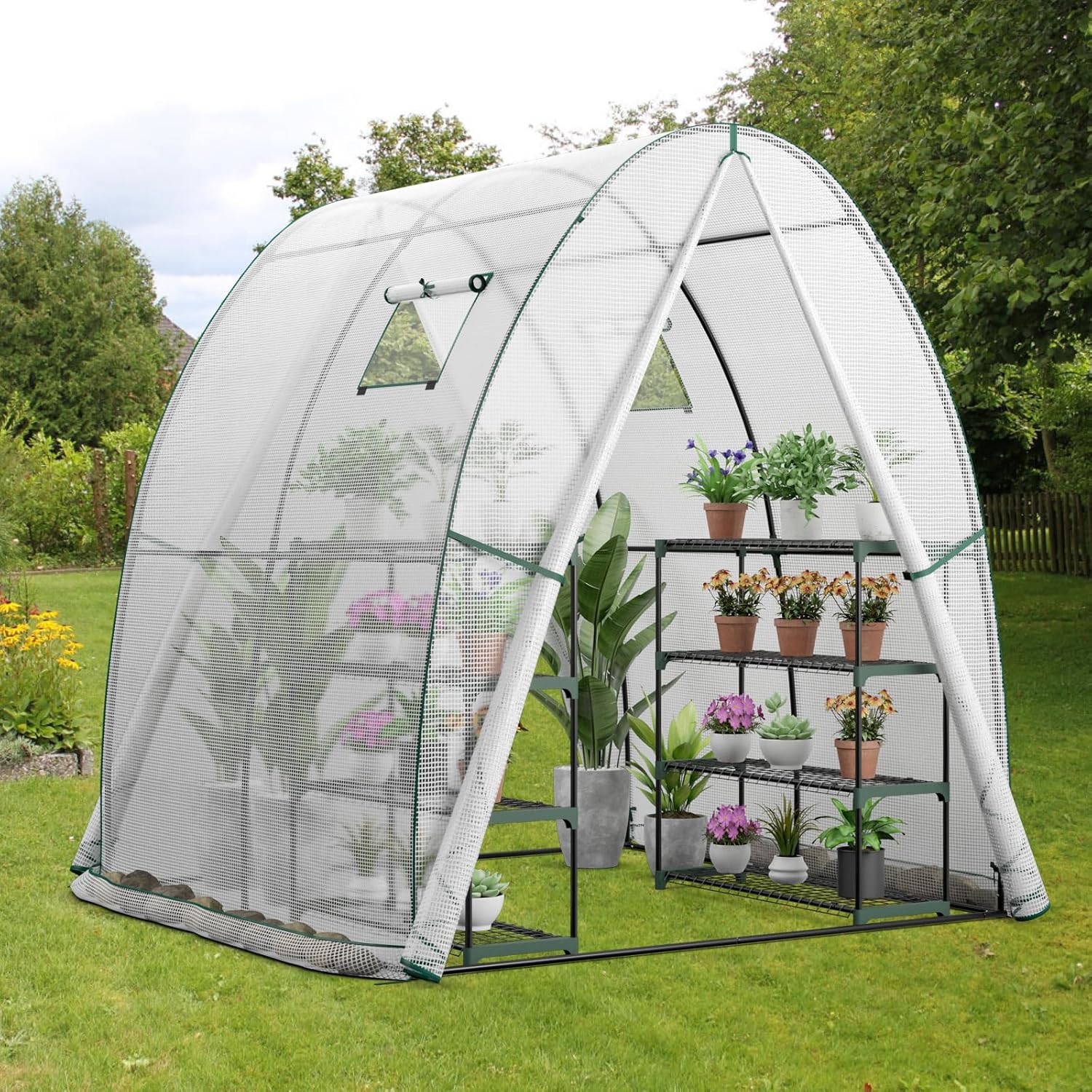 Image of Garden Greenhouse With Metal Frame, Tunnel Greenhouse, Pe Cover, Side Pockets, For Vegetables, Fruits