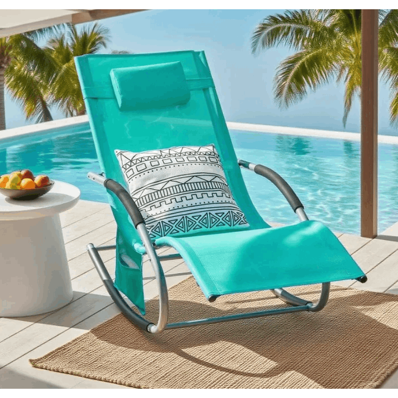 Image of Weatherproof Garden Lounger With Headrest, Relaxing Swing Chair For Outdoor Terrace, Balcony, And Camping – Up To 150 Kg, Light Turquoise Garden Furniture Ogs28-tb