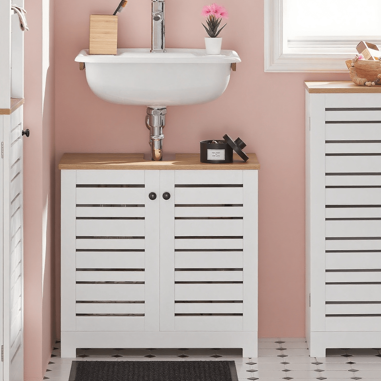 Image of Bathroom Storage 1pc Bathroom Vanity Cabinet, Bathroom Furniture With Adjustable Shelves, Silvery Handles Bathroom Furniture Set 60x59x30 Cm - Sobuy Cas51-x