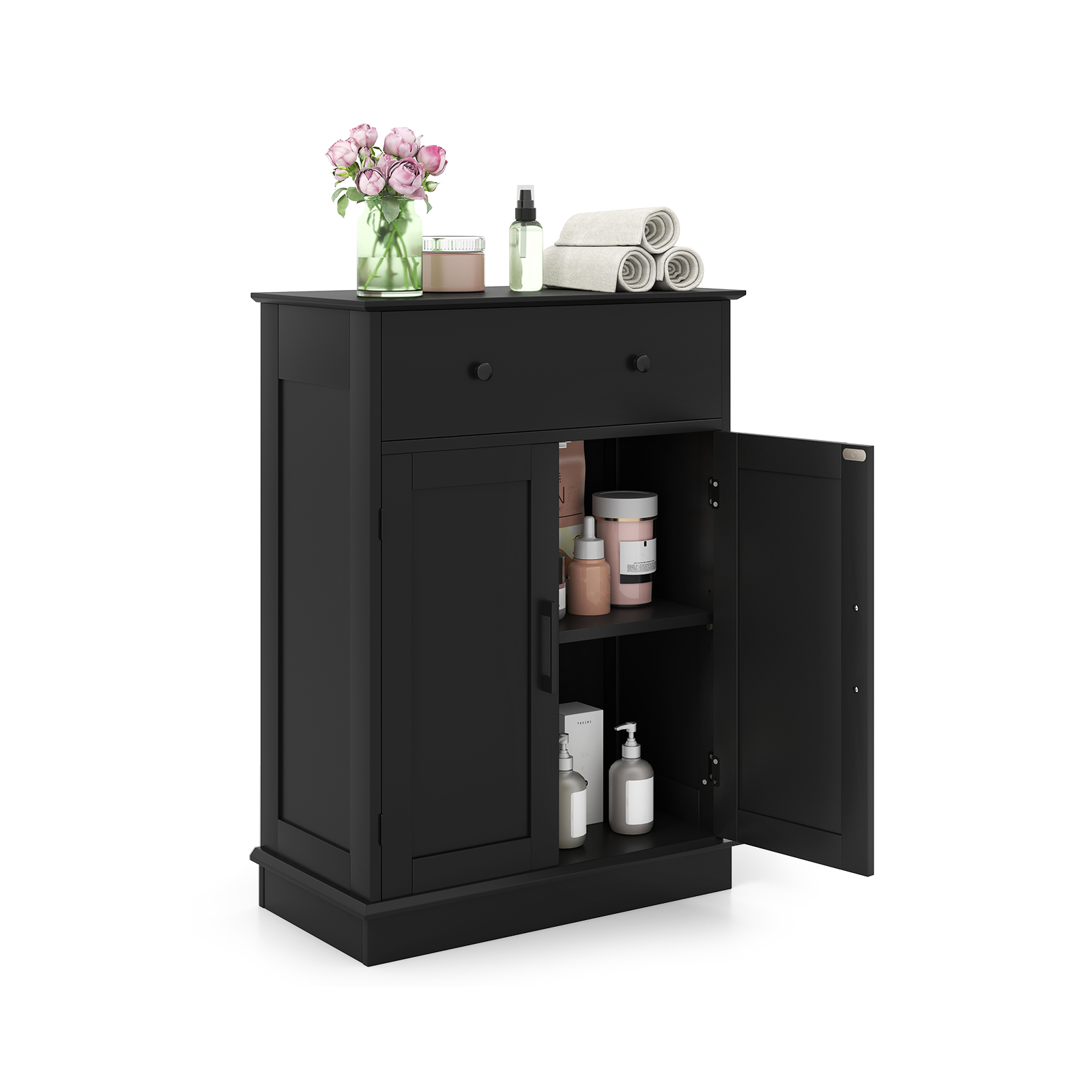 Bathroom Floor , Modern Buffet Sideboard With Drawer And Adjustable Shelf, Coffee Bar Cabinet For Kitchen, Living Room, Dining Room, Black