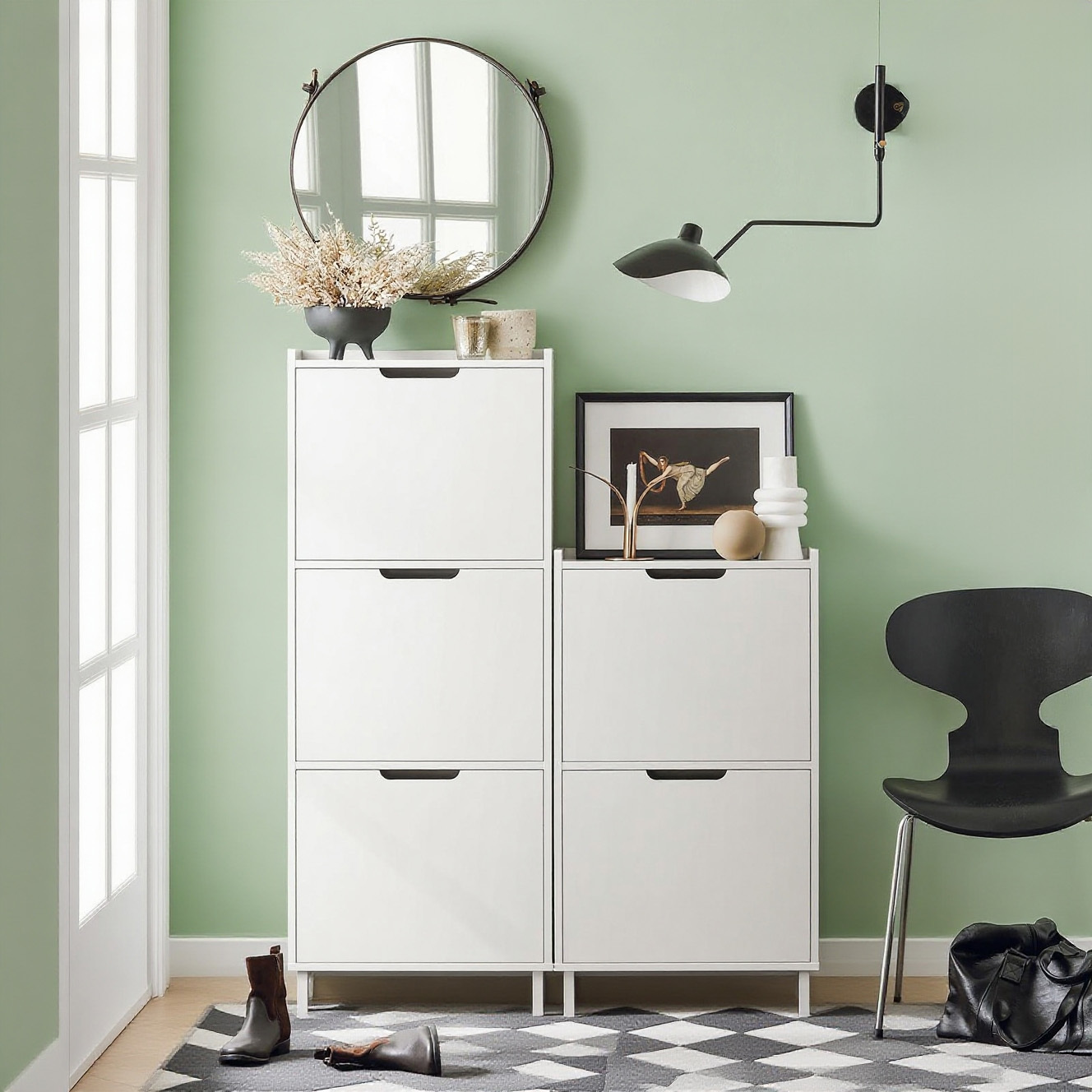 Image of 1pc Of Entrance Furniture With 3 Doors, Modern Shoe Cabinet, Narrow Shoe Rack For Small Entrances Or Corridors 50x19x129cm White - Gts262-i-x