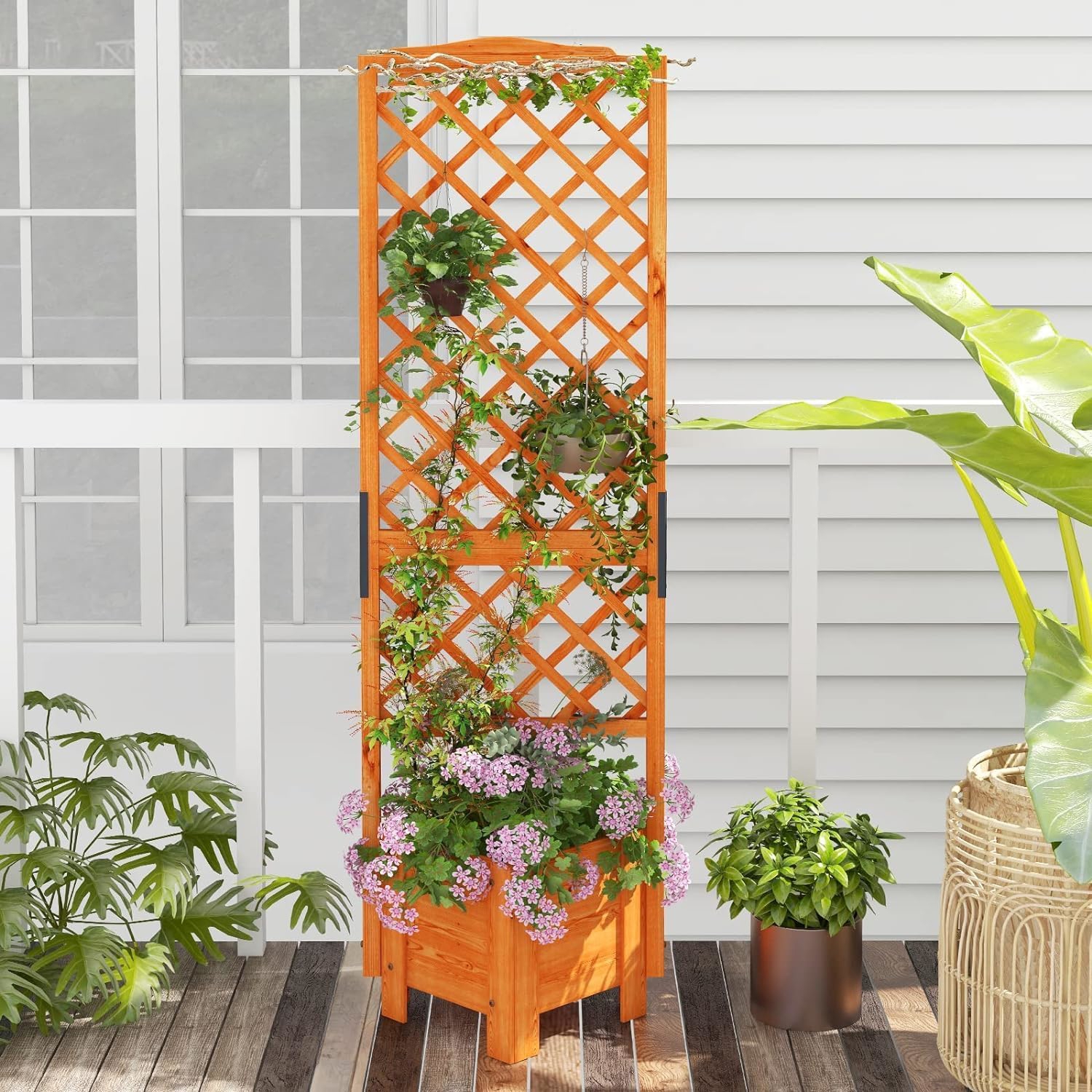 Raised Garden Bed With Trellis, Wooden Planter Box With Trellis, Height Freestanding Garden Planter