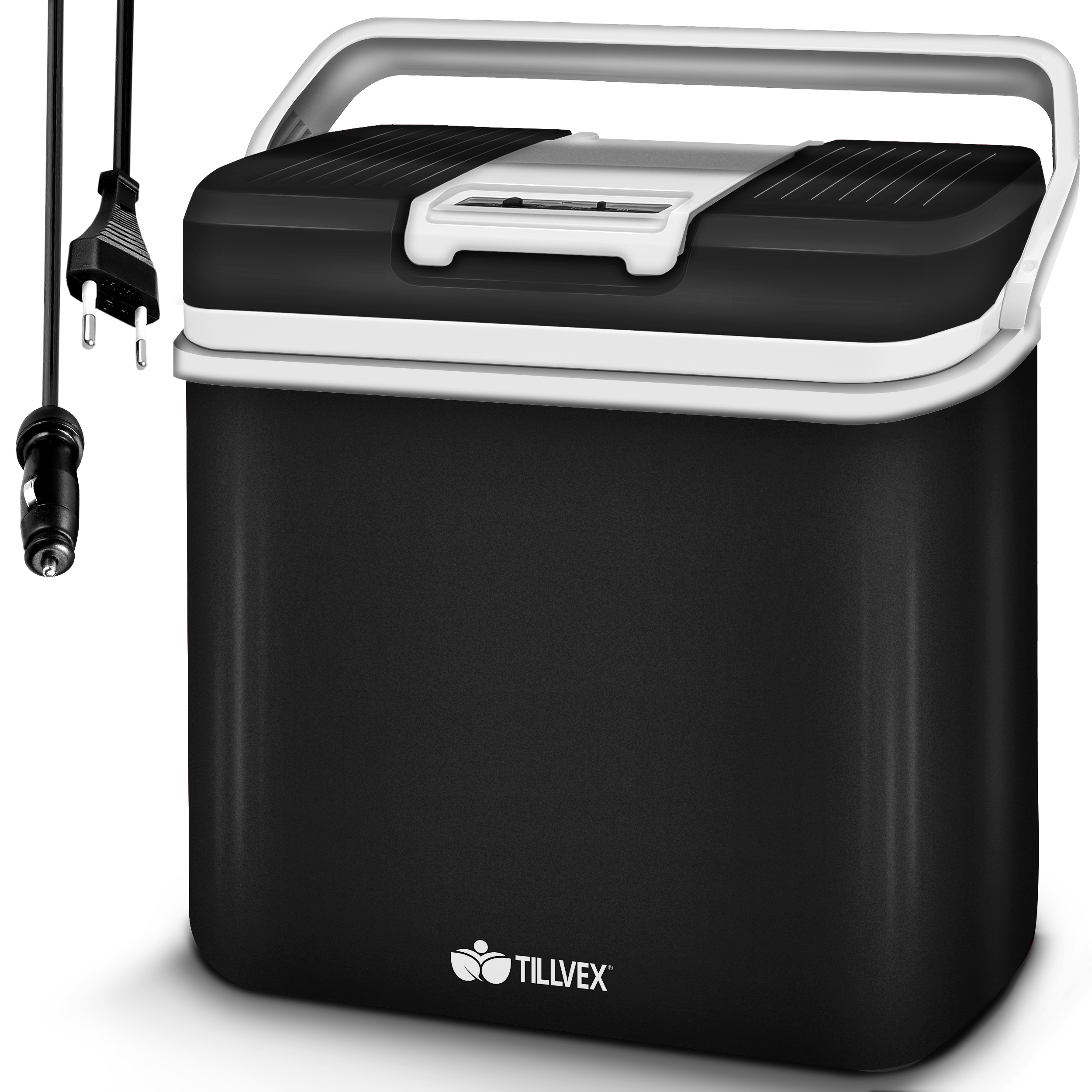 Tillvex® Electric Cooler Box 24l | Mini Fridge 230v & 12v For Car, Auto, Camping | Thermal Insulated Box For | With Carry Handle & Tvkb24-01