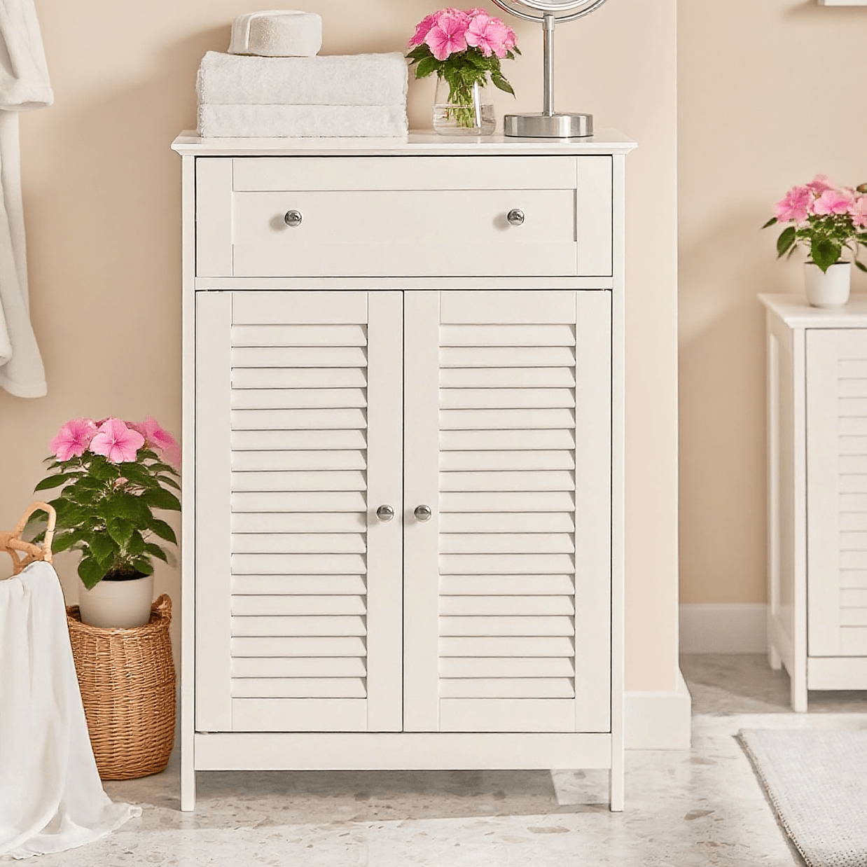 Image of 1pc Bathroom Cabinet - Dresser For The Bathroom, Cabinet With Adjustable Shelf, 1 Drawer And 2 Doors, For Hallway And Kitchen White, 60x35x87 Cm - Gsh349-x