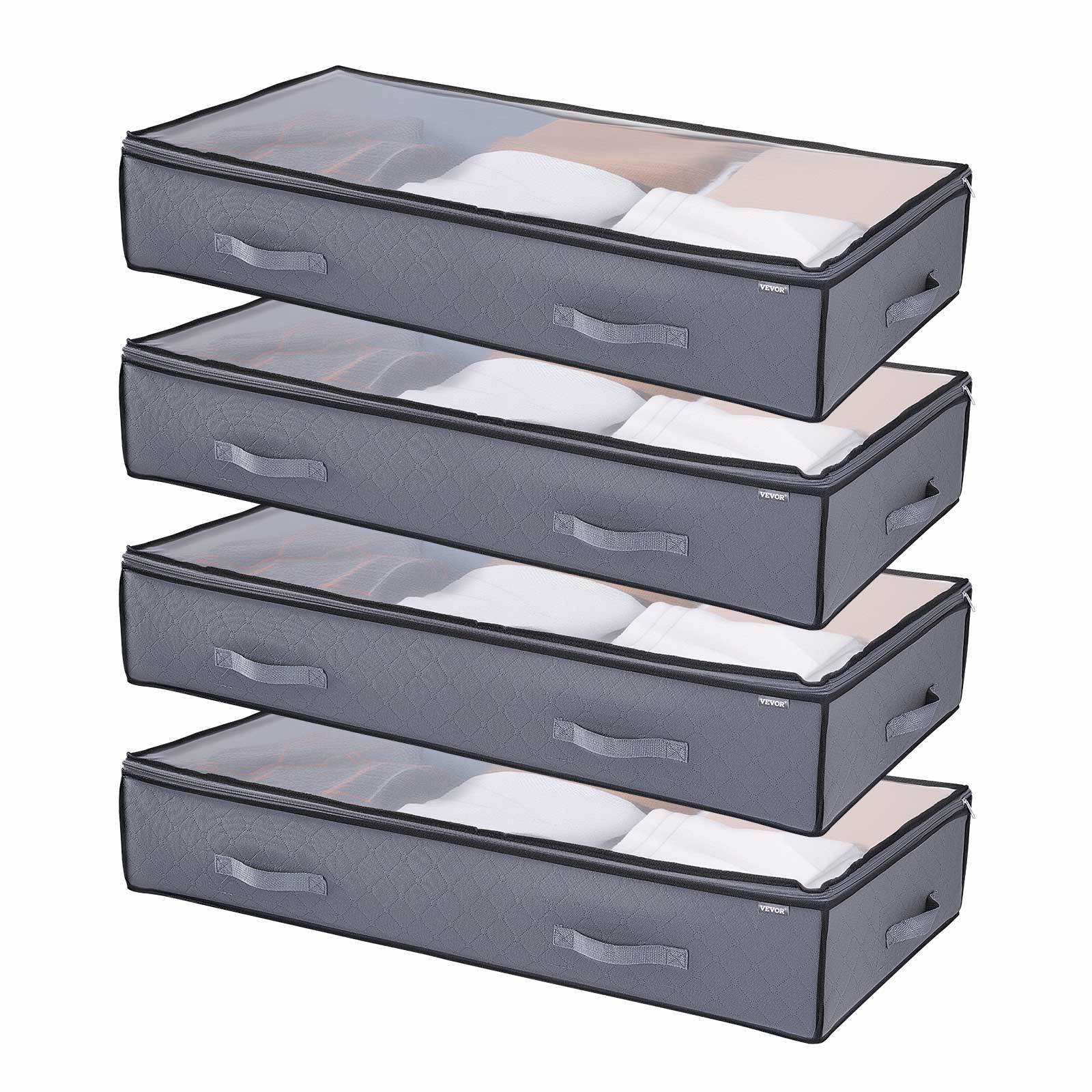 Vevor Under Bed Storage 90l Stackable Shoe Organization Box With Clear Lid 2pack