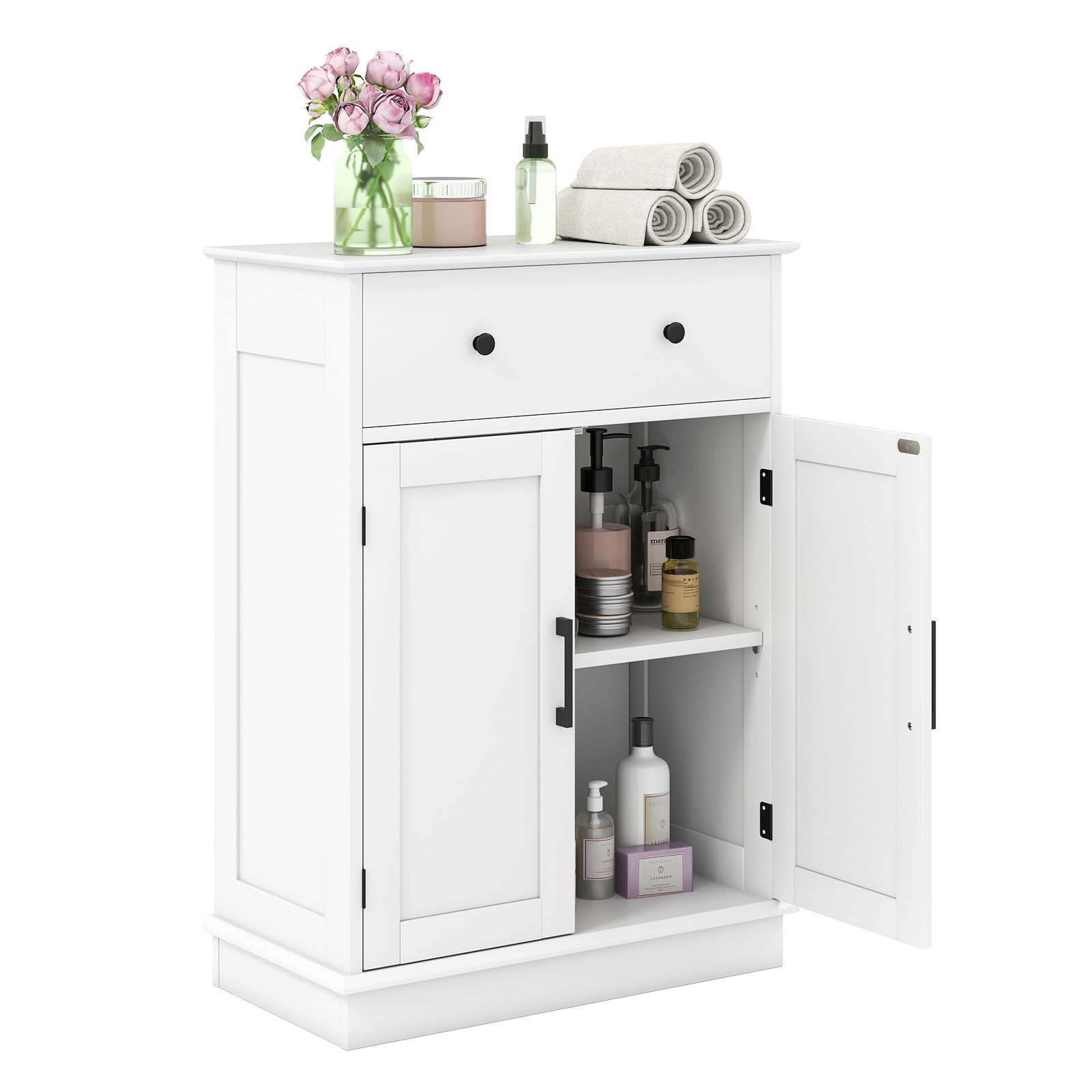 Bathroom Floor , Modern Buffet Sideboard With Drawer And Adjustable Shelf, Coffee Bar Cabinet For Kitchen, Living Room, Dining Room, White
