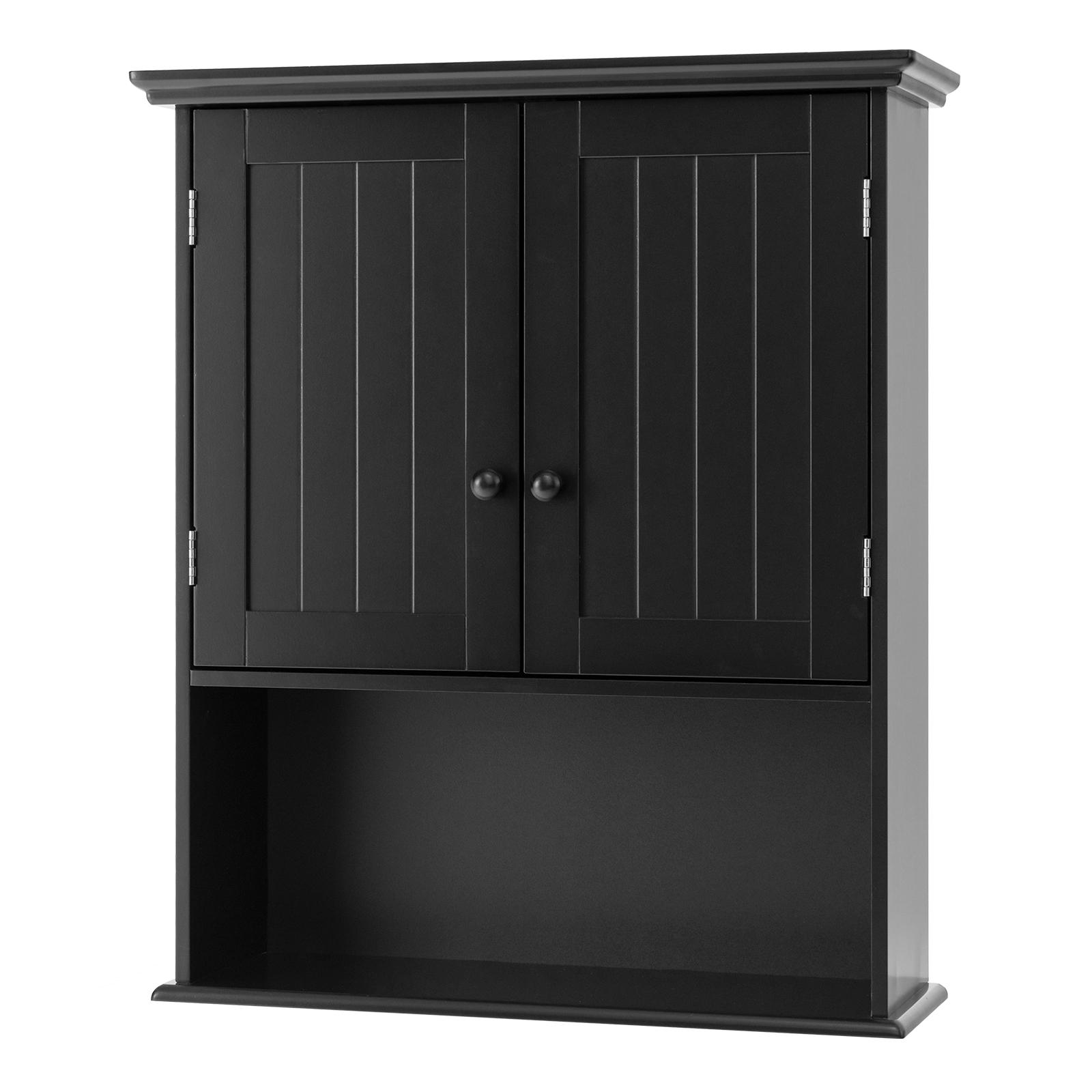 Image of Bathroom Wall Cabinet, Wall Mounted Medicine Cabinet W/ 2 Doors, Adjustable Shelf & Open Shelf, Modern Wall Storage Cabinet For Bathroom, Living Room, Kitchen, Entryway