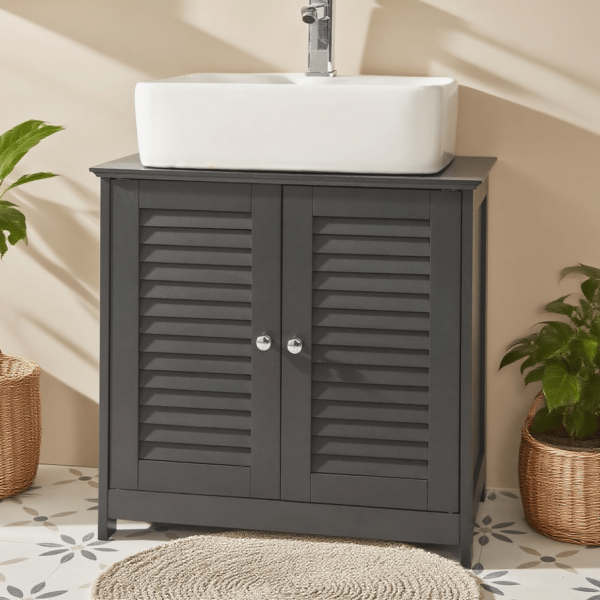 Bathroom Storage Space: 1-piece Vanity Cabinet With Adjustable Shelves, Moisture-resistant Doors, Mdf Bathroom Cabinet, 60 X 35 X 58 Cm, Grey - Sobuy Gsh348-eh
