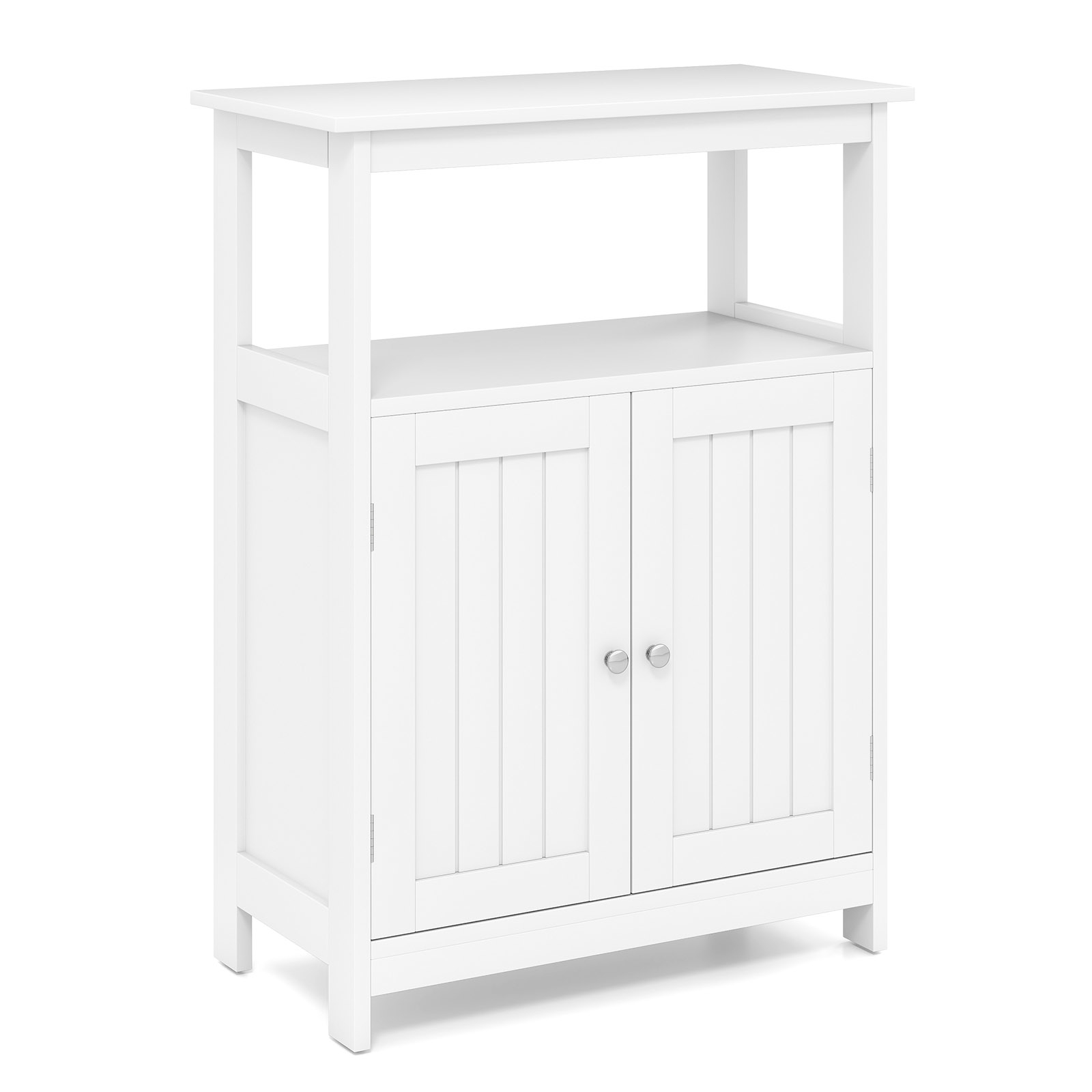 Bathroom Floor Cabinet, Freestanding Storage Organizer W/2 Doors, Open Compartment & Adjustable Shelf, Cabinet For Living Room, Entryway, Kitchen, White