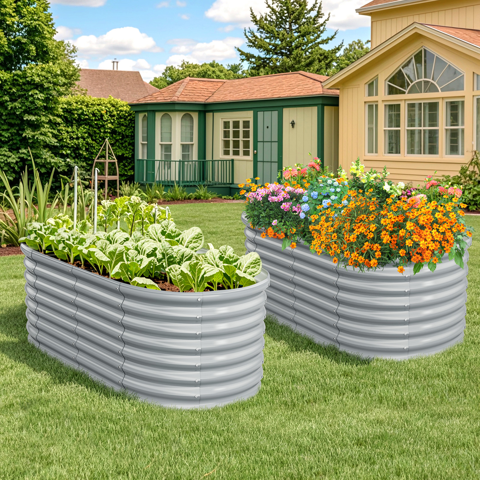 Oval High Bed, 60 Cm High Plant Bucket With , Metal Growing Pot For Vegetables, Flowers, Herbs