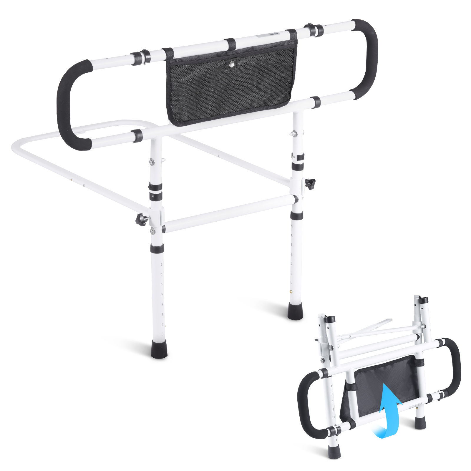 Vevor Bed Rails For Elderly Adults, 180° Foldable Bed Assist Rails For Seniors, 204.12 Kg Loading Bed Side Rails Bed Cane With 4-level Adjustable Handle, Storage Pocket Fits King Queen Full Twin Bed
