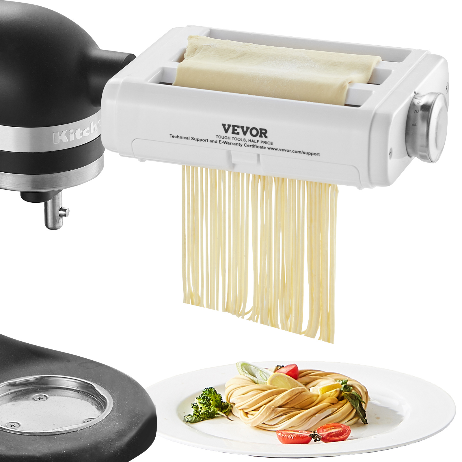 Image of Vevor Pasta Attachment For Stand Mixer, 3-in-1 Stainless Steel Pasta Roller Cutter Set Including Pasta Sheet Roller, Spaghetti And Cutter, 8 Adjustable Thickness Knob Pasta Maker