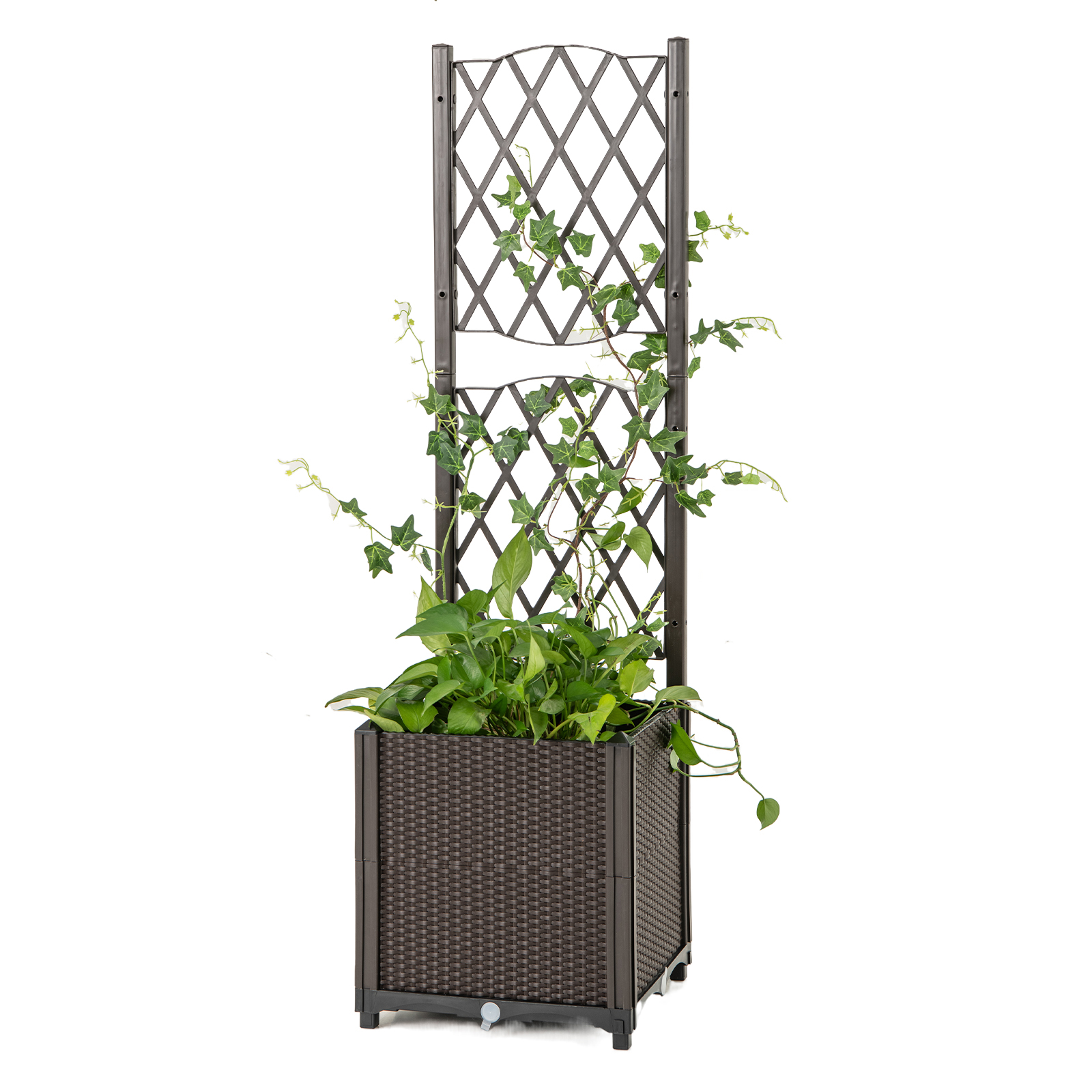 Raised Garden Bed With Trellis, Pp Rattan Texture, Box For Garden, Yard, Balcony, Entryway, Patio