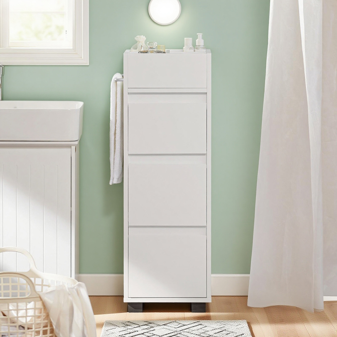 TEMU 1pc Of Bathroom Furniture - Small Storage Furniture With 3 Drawers, 4 Compartments, Towel Holder - Compact Bathroom Fixture, Ideal For Wooden