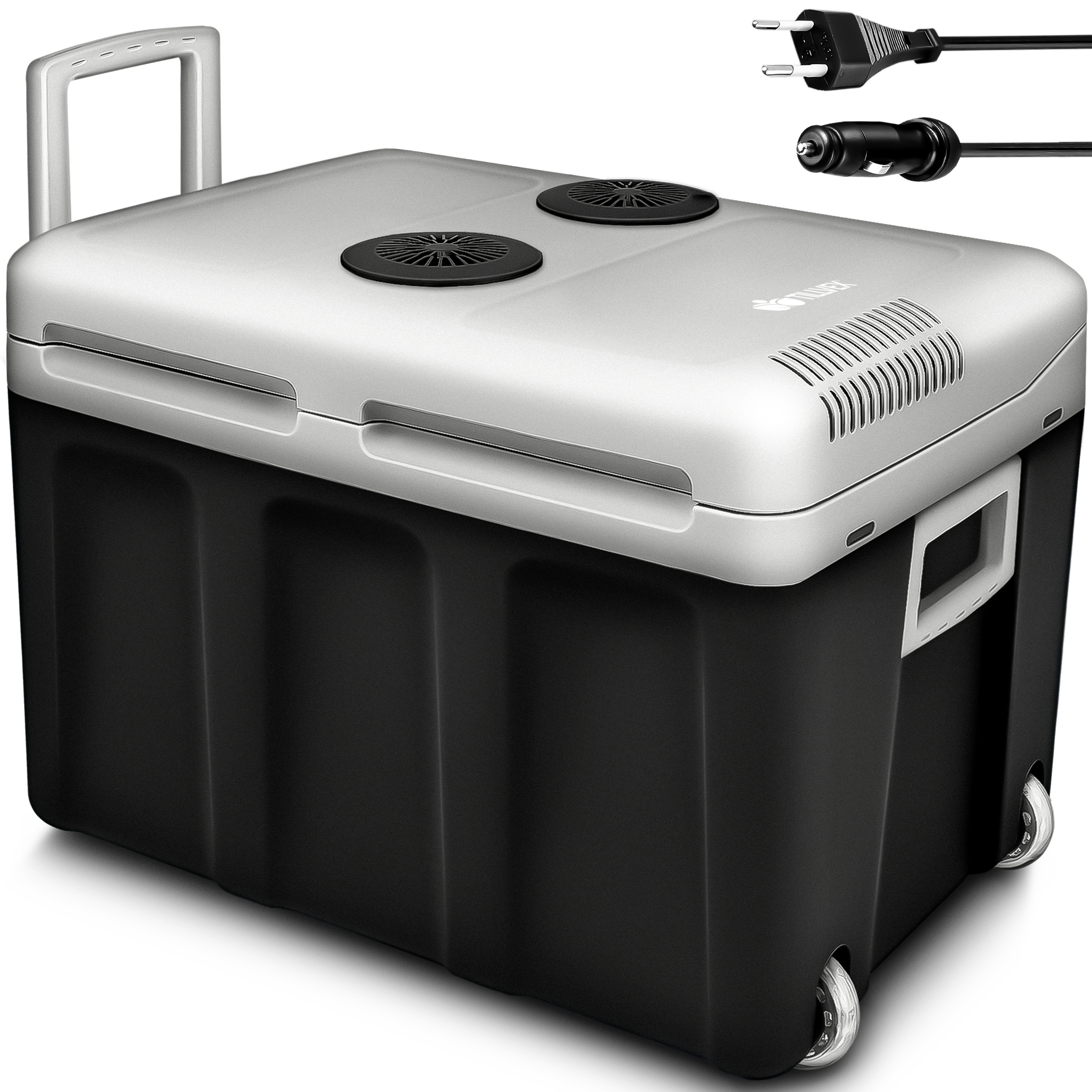 TEMU Tillvex® Eléctrica 40L con Ruedas | Mini Nevera 230V y 12V para Coche, Camping | Aislante Térmico para Enfriar y Calentar | Mantenedora de con