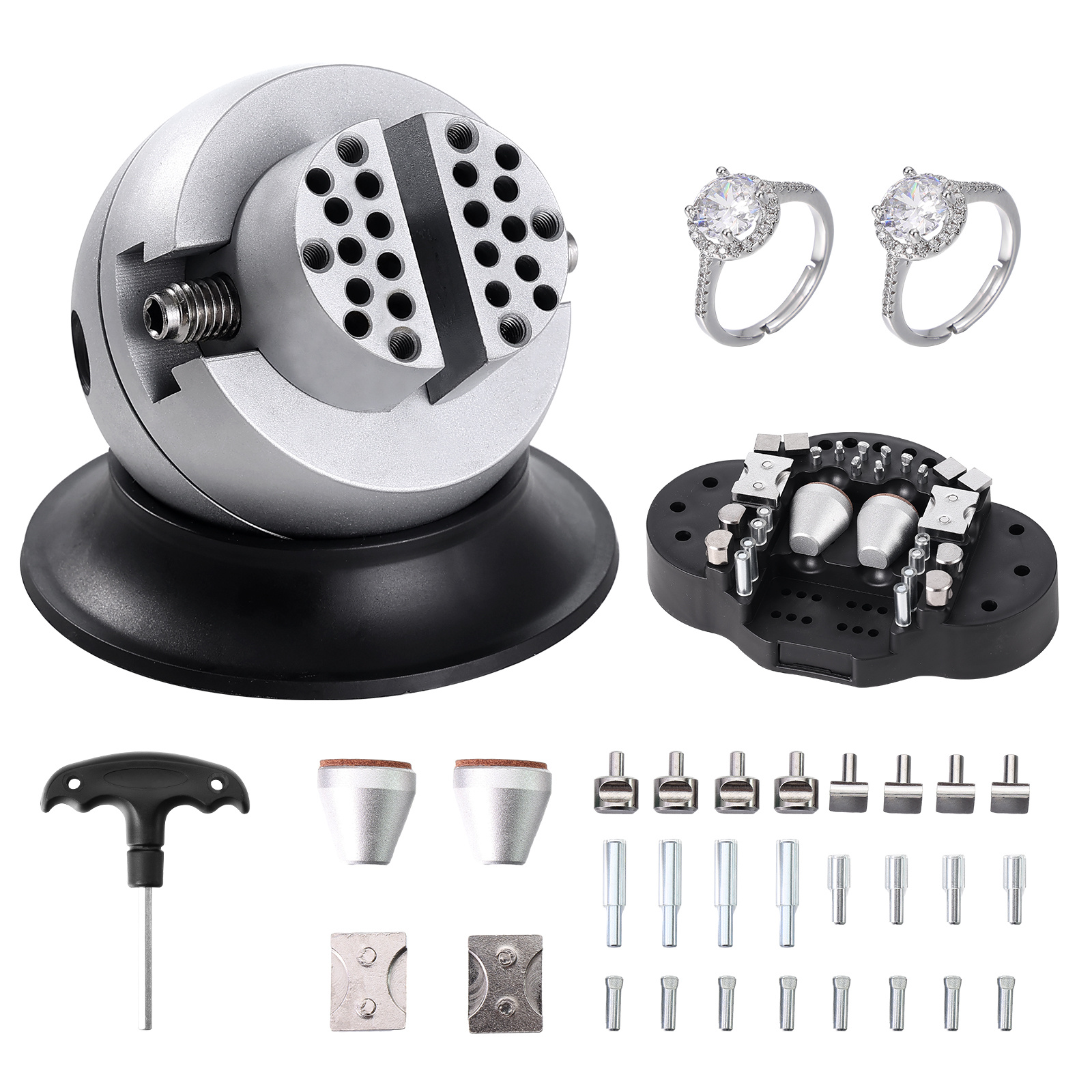 Image of Vevor Ball Vise, 7.6 Cm Engraving Setting Tool, 360° Rotation Engraving Block Vise, 30pcs Attachment Jewelry Engraving Block Tools Standard Block For Gemstone Inlay And Small-scale Engraving