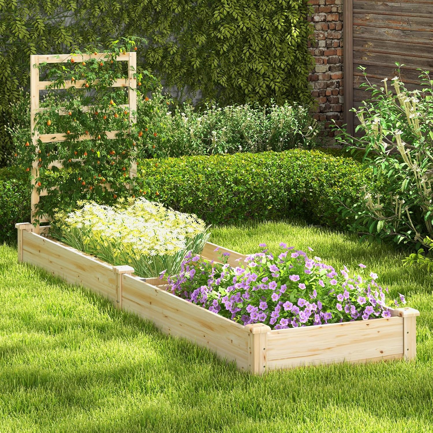 Image of Elevated Garden Helmet With Flower Box And Branch, Wooden Flower Box Kit For Flowers, Herbs, Vegetables, Fruits