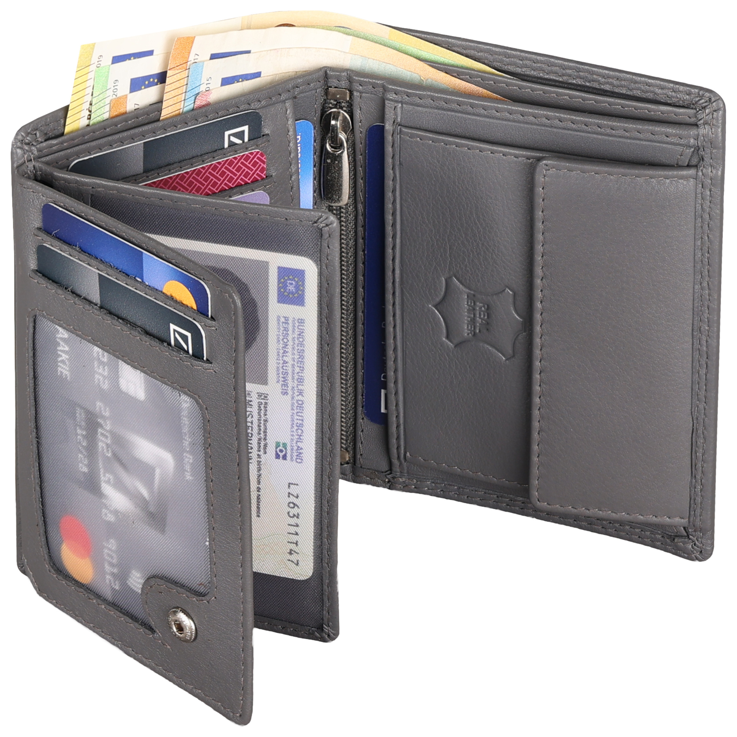 Men's Leather Wallet Rfid Blocking Vertical Genuine Leather Purse Gray