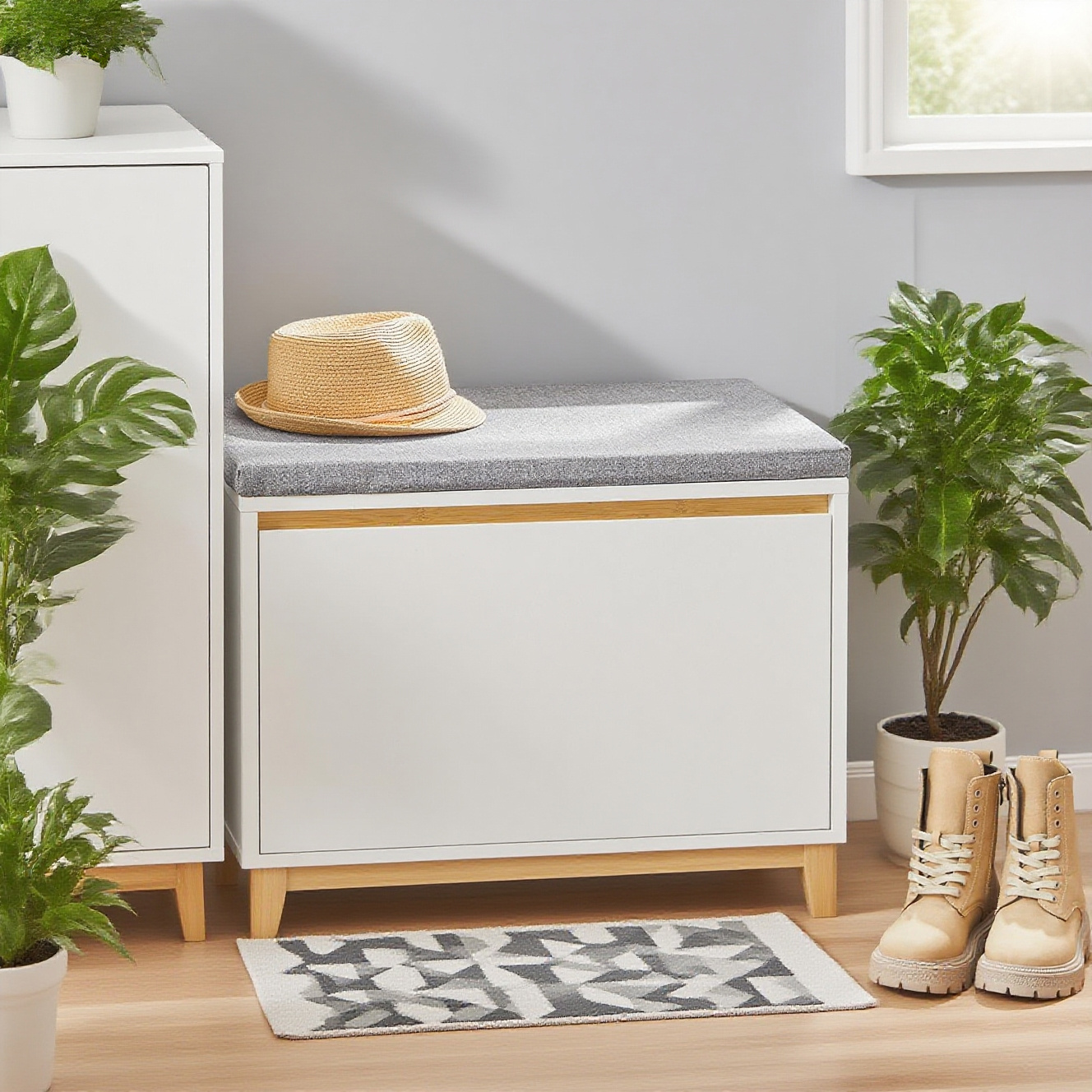 TEMU 1pc Mobile Shoe Bench For Entryway - Adjustable Lid Shoe Storage Bench With Cushion, For Entryway Or Room - 115kg, L60x34x55cm - Gts302-xo