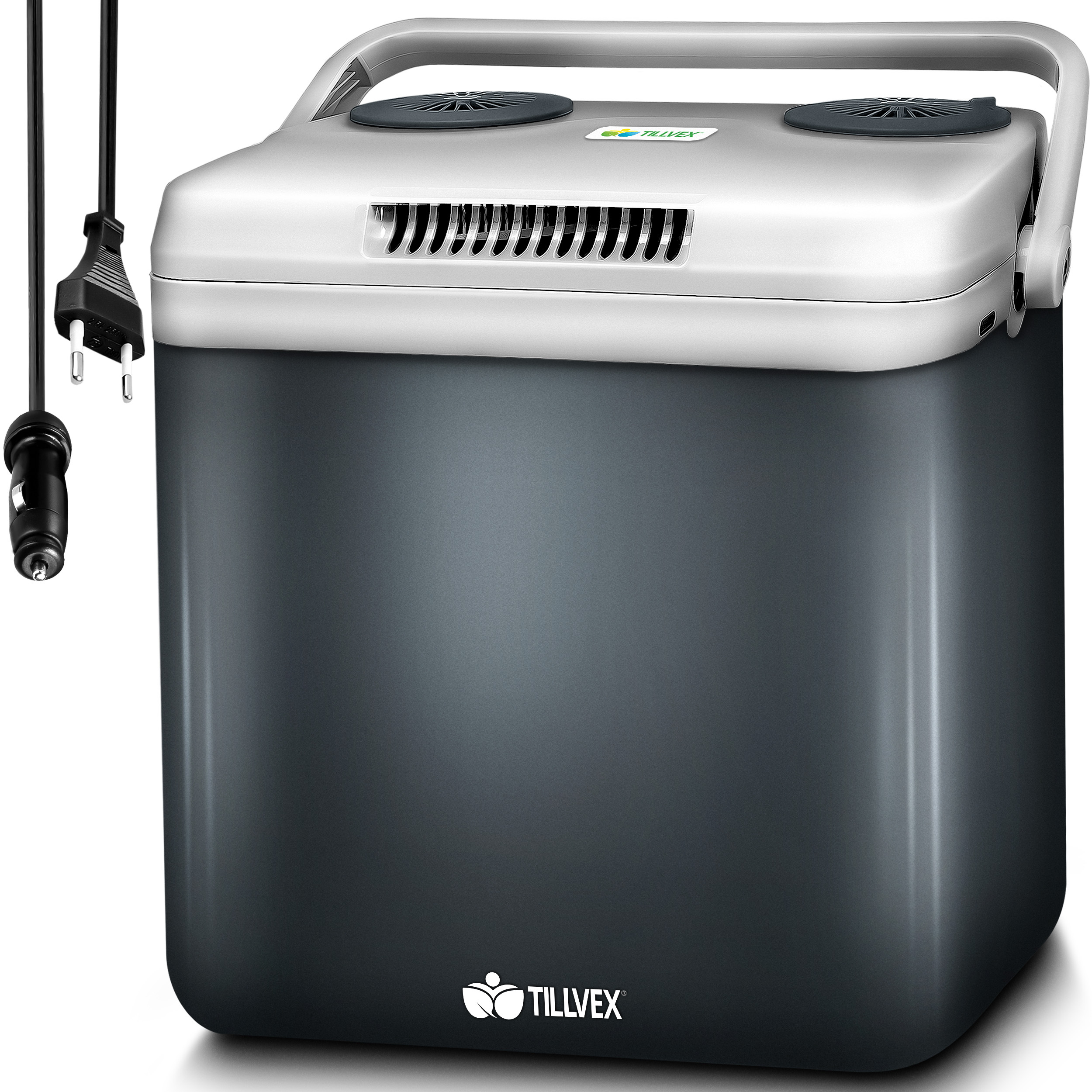 E-shop tillvex® Kühlbox elektrisch 32L | Mini-Kühlschrank 230 V und 12 V für KFZ | Isolierbox kühlt & wärmt | Warmhaltebox mit Tragegriff & ECO-