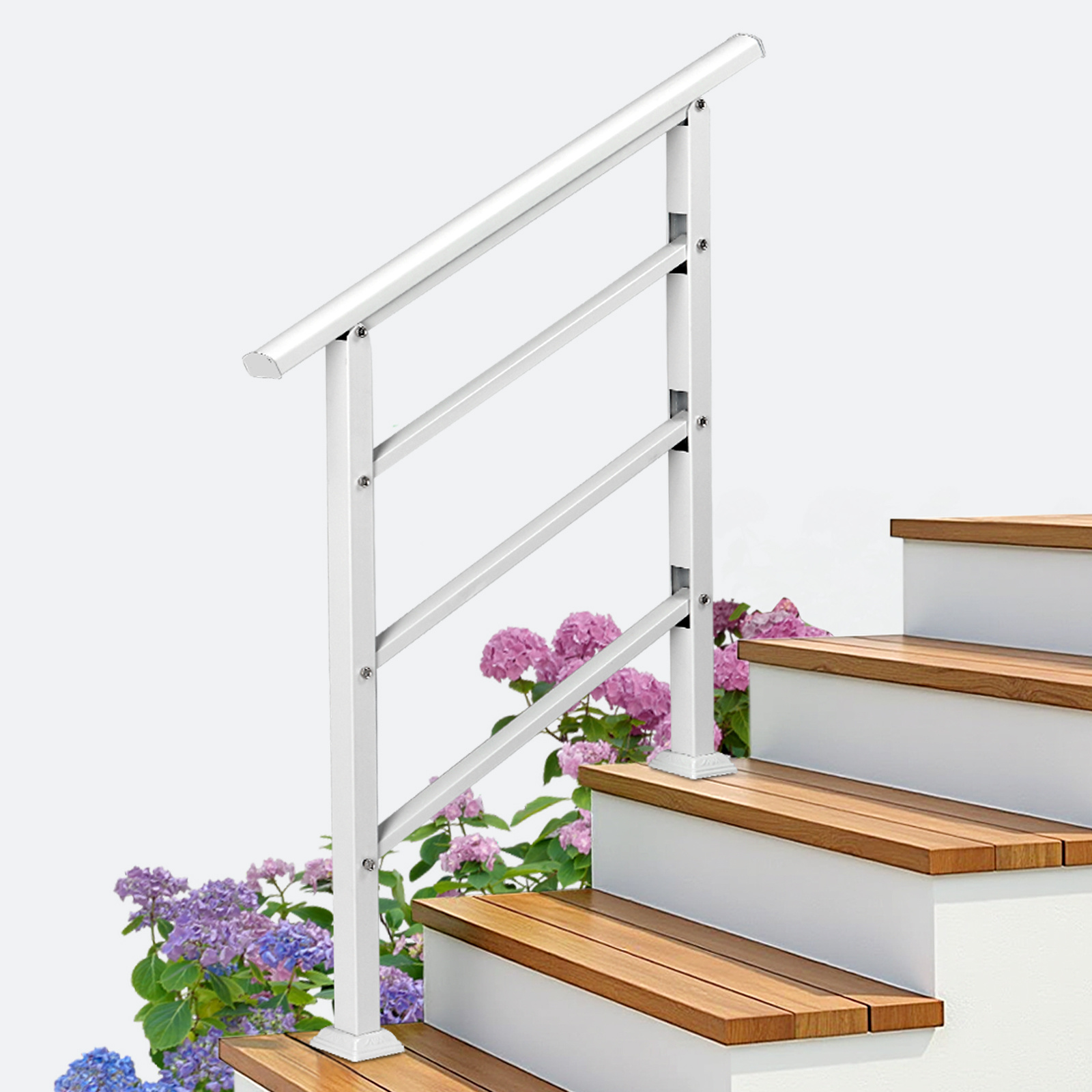 Image of Bonnlo Outdoor Stair Railing For 2 Steps, Matte Black Handrail For Porch, Exterior Stair Railing, Metal, 132x76cm (hxw)