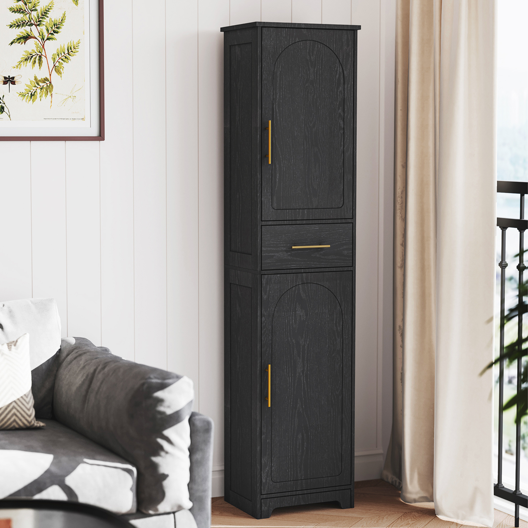 bathroom cabinet storage cabinet with 1 drawer and 2 doors tall narrow furniture for living room bedroom kitchen hallway black