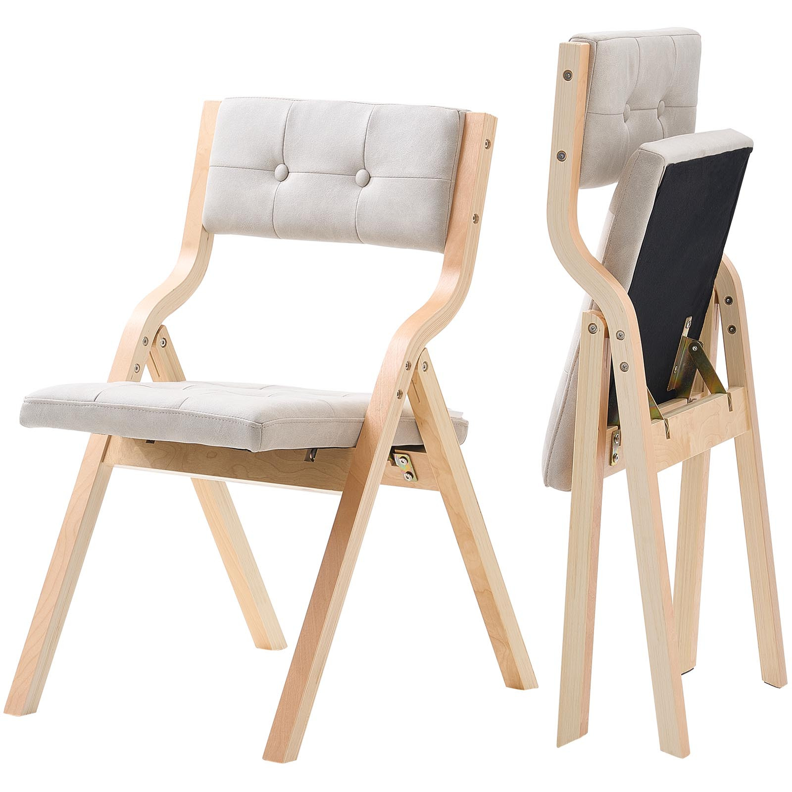 Image of Vevor Wooden Folding Chairs With Padded Cushion And Wooden Frame Beige Set Of 2